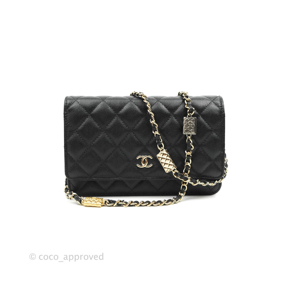 Chanel Quilted WOC Black Caviar Gold Hardware With Charms