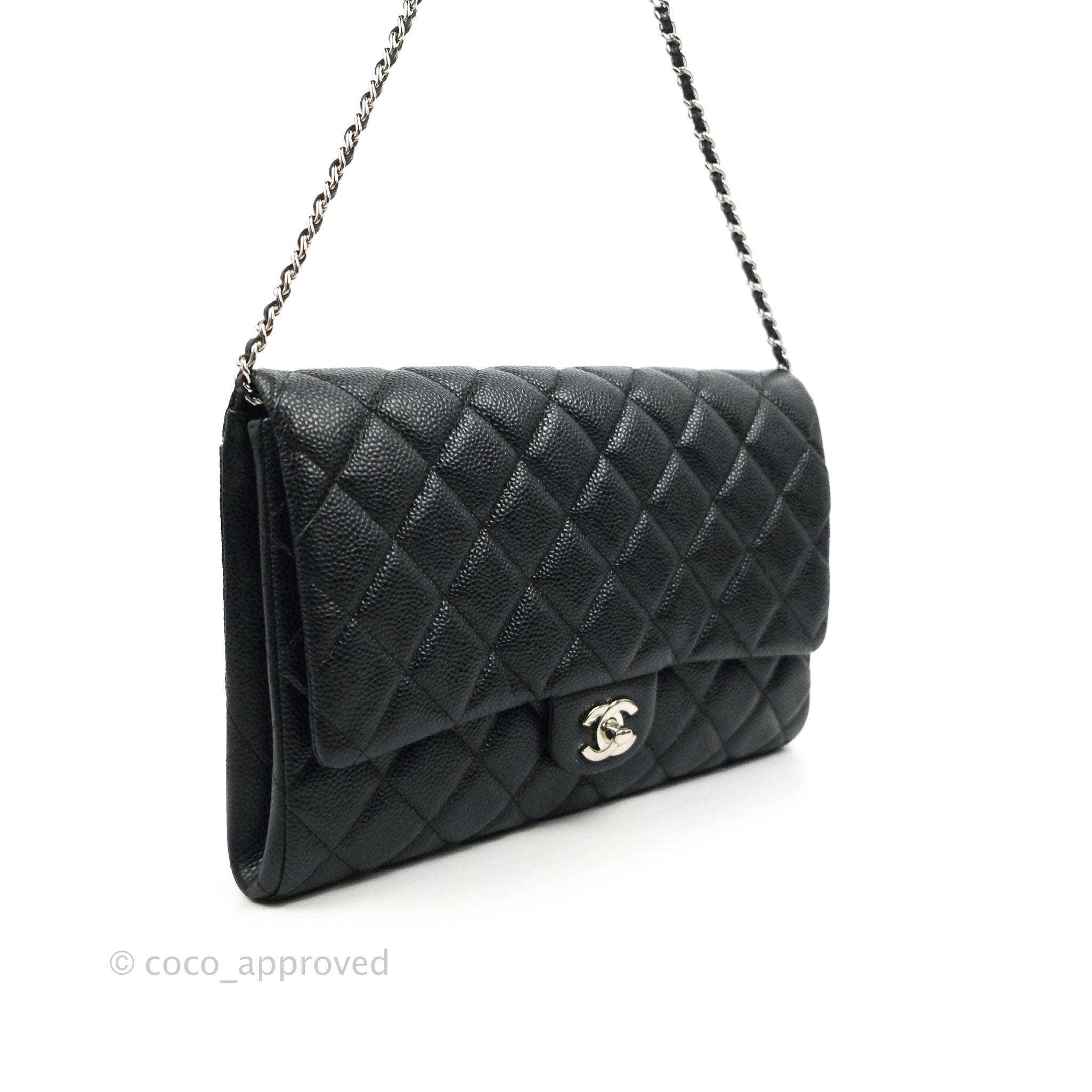 CHANEL, Bags, Chanel O Clutch Caviar Black Silver Hw Size S