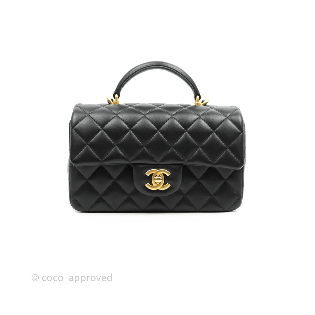 Chanel Top Handle Mini Rectangular Flap Bag Black Lambskin Gold Hardware