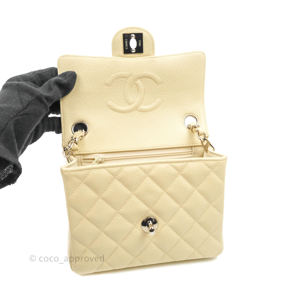 Chanel Vintage Quilted Mini Square Flap Pale Beige Caviar Silver Hardware