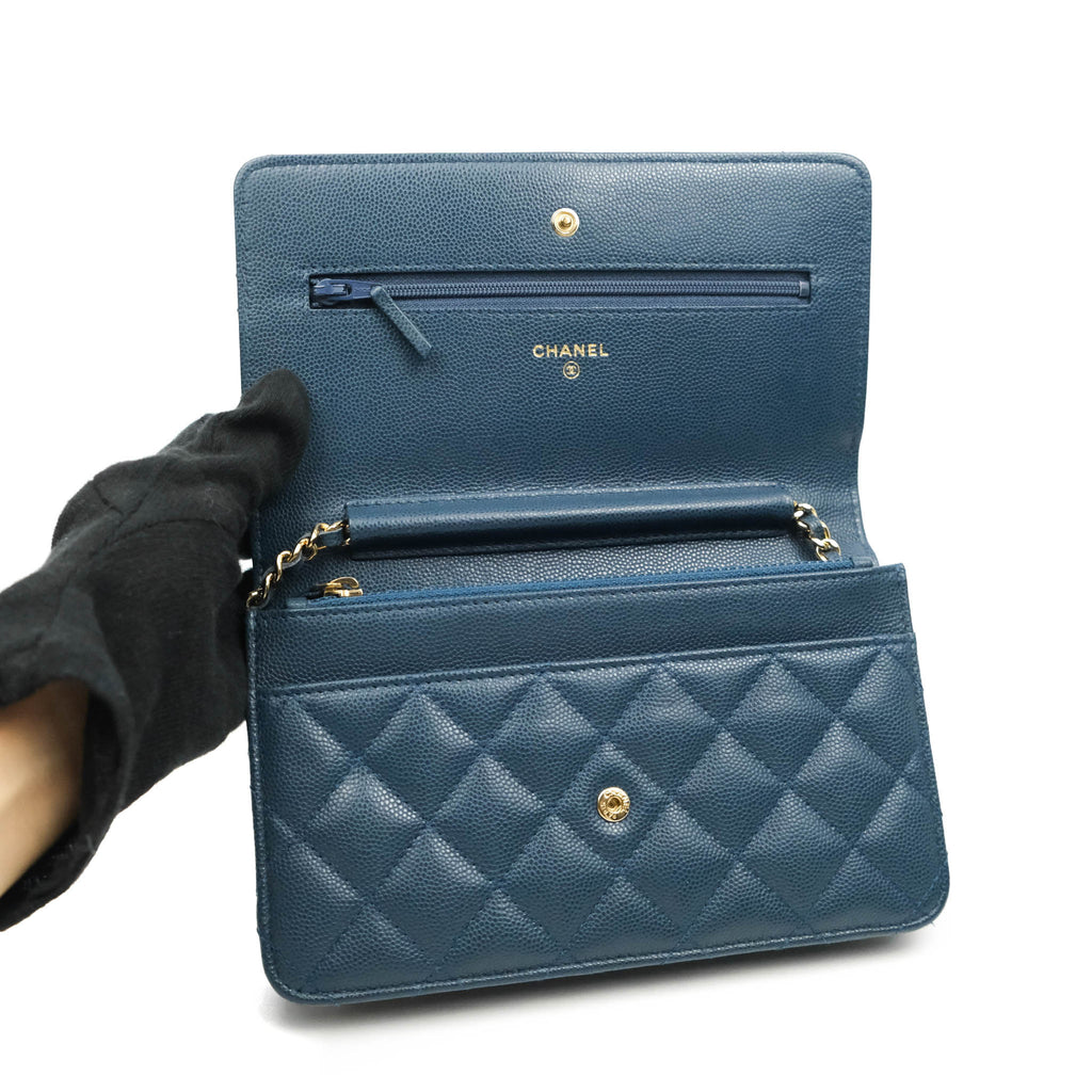 Chanel Quilted Wallet on Chain WOC Dark Blue Caviar Gold Hardware