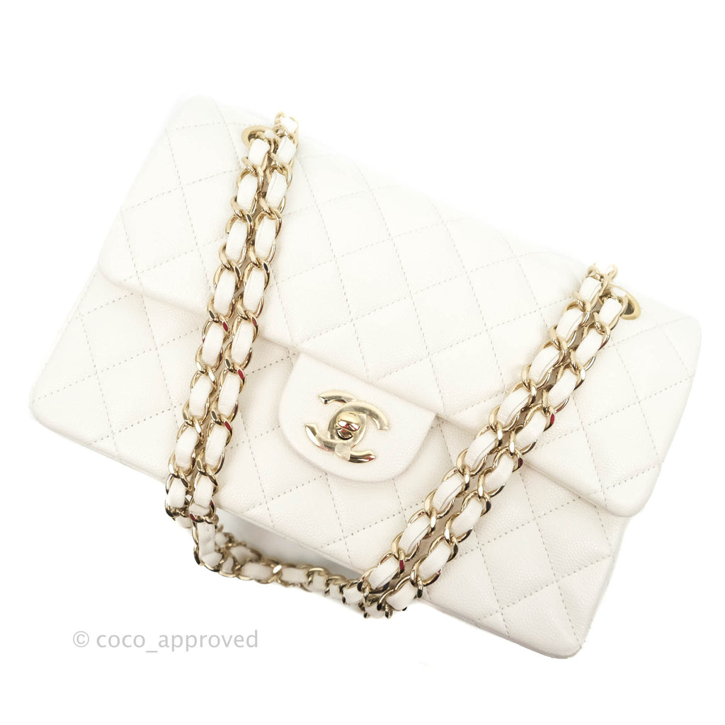 Chanel Small S/M Classic Quilted Flap White Caviar Gold Hardware