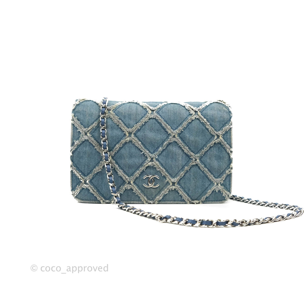 Chanel Quilted Wallet on Chain WOC Washed Denim Silver Hardware