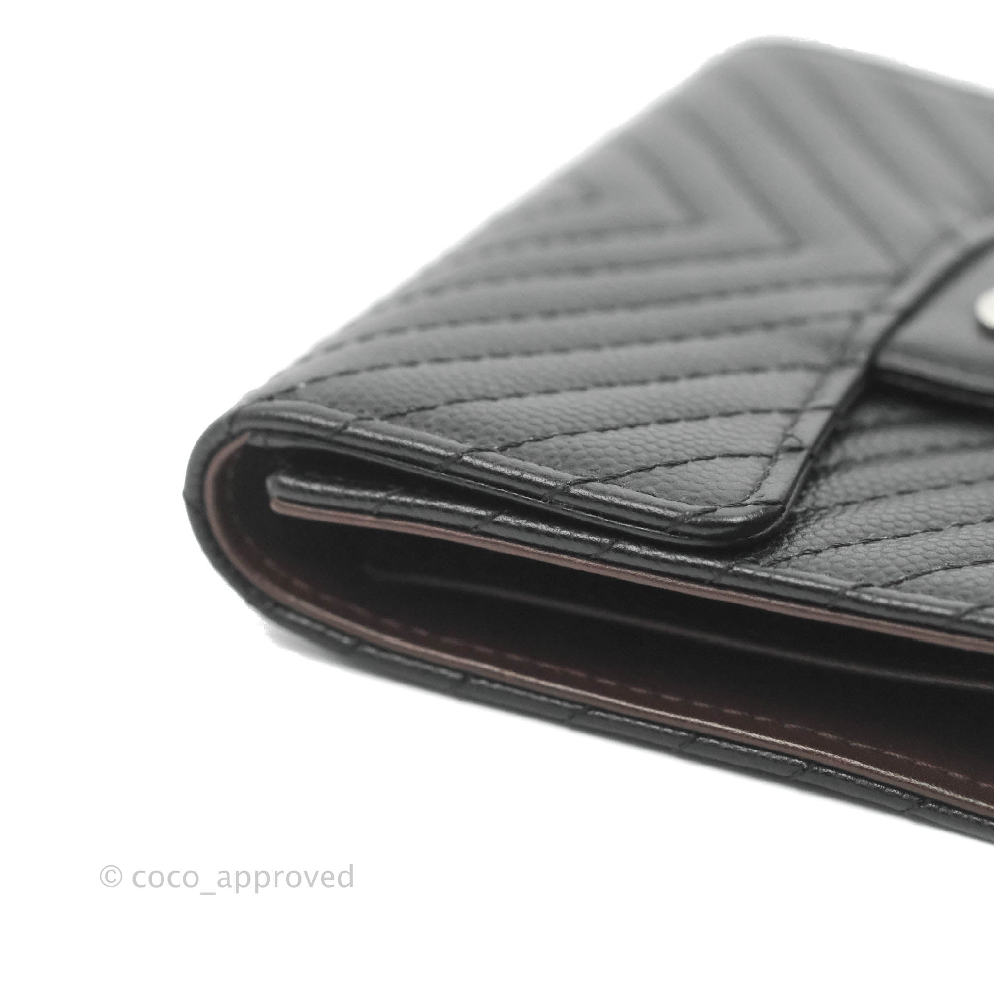 Chanel Classic Flap Chevron Wallet Black Caviar Silver Hardware – Coco  Approved Studio