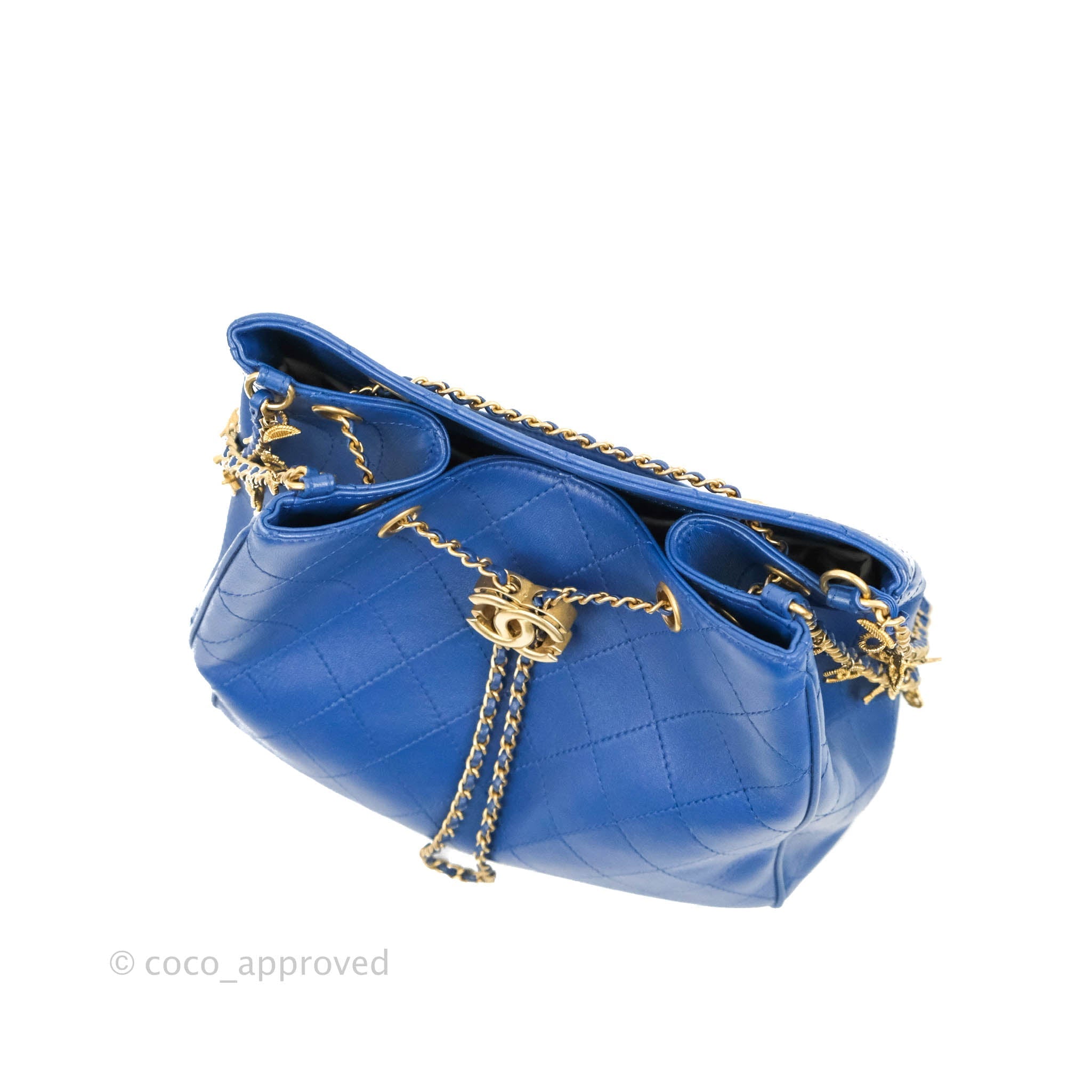 Chanel Egyptian Amulet Drawstring Bucket Bag Navy Aged Gold Hardware – Coco  Approved Studio