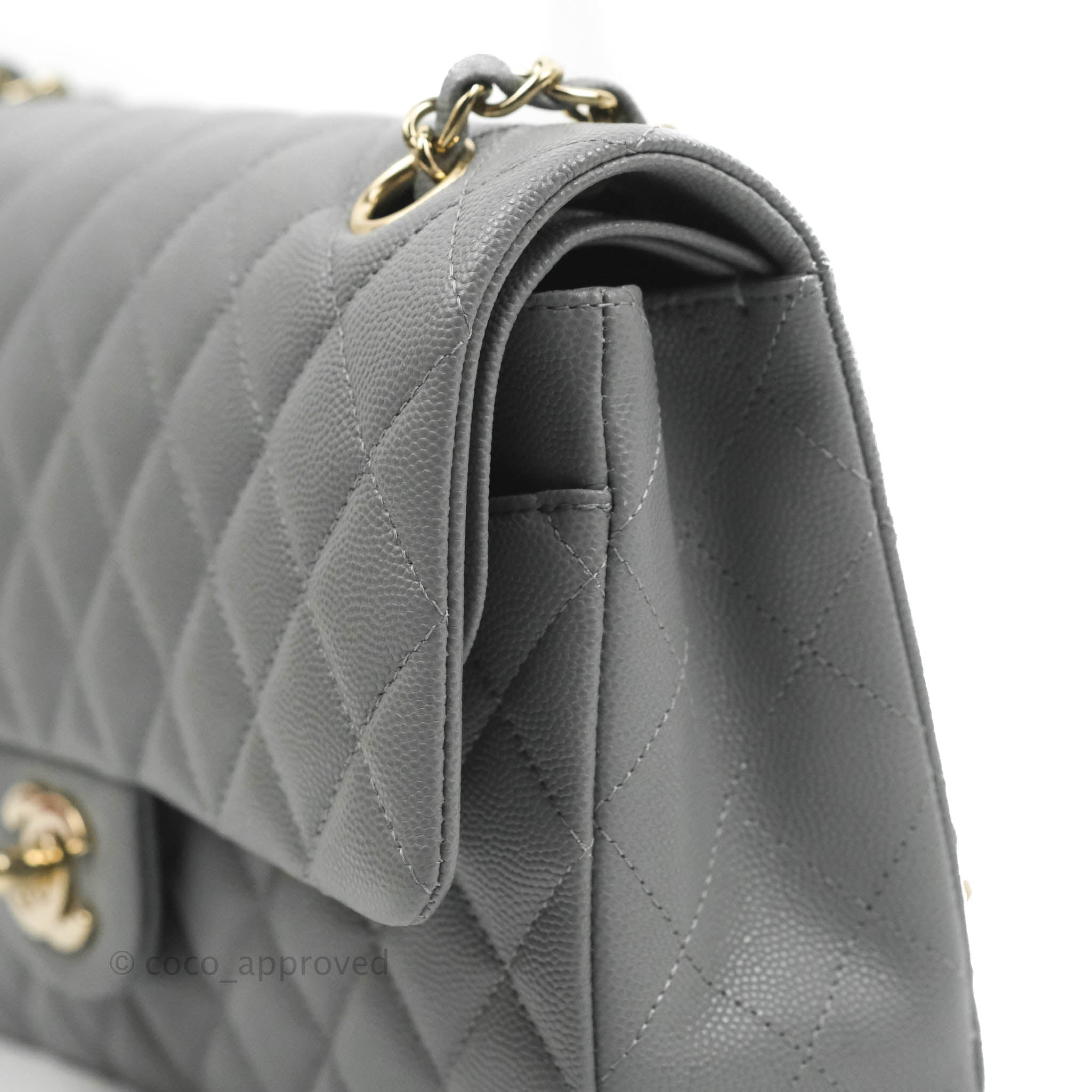 Chanel Classic M/L Medium Flap Quilted Grey Caviar Gold Hardware 20C – Coco  Approved Studio