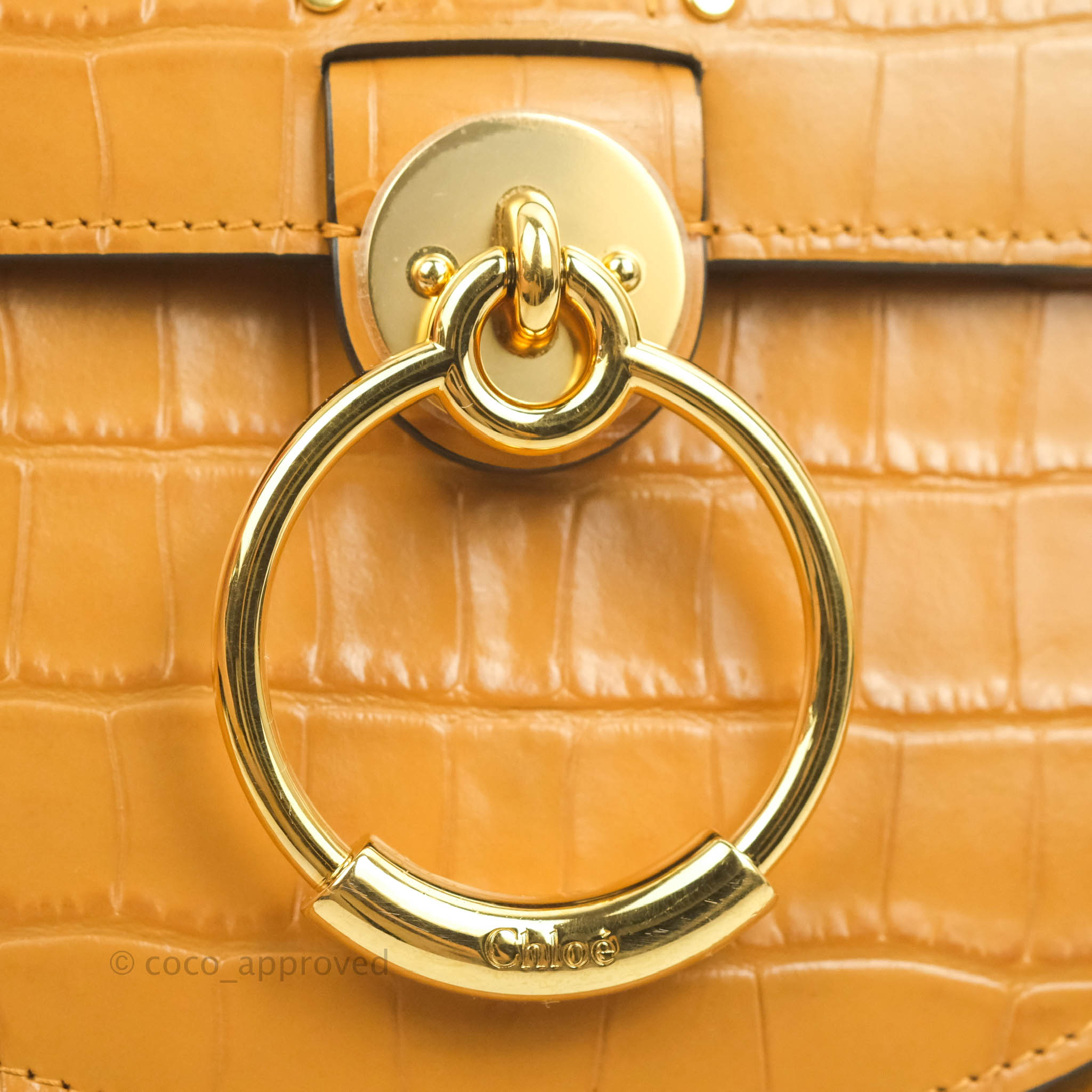 Brand New Chloe Mini C bag in honey Gold, Crocodile Embossed Leather