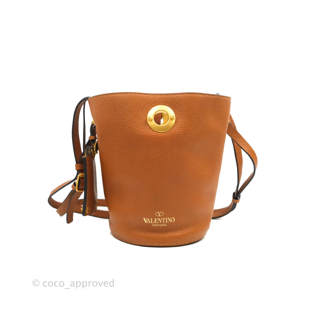 Valentino Bucket Bag Brown Grained Leather
