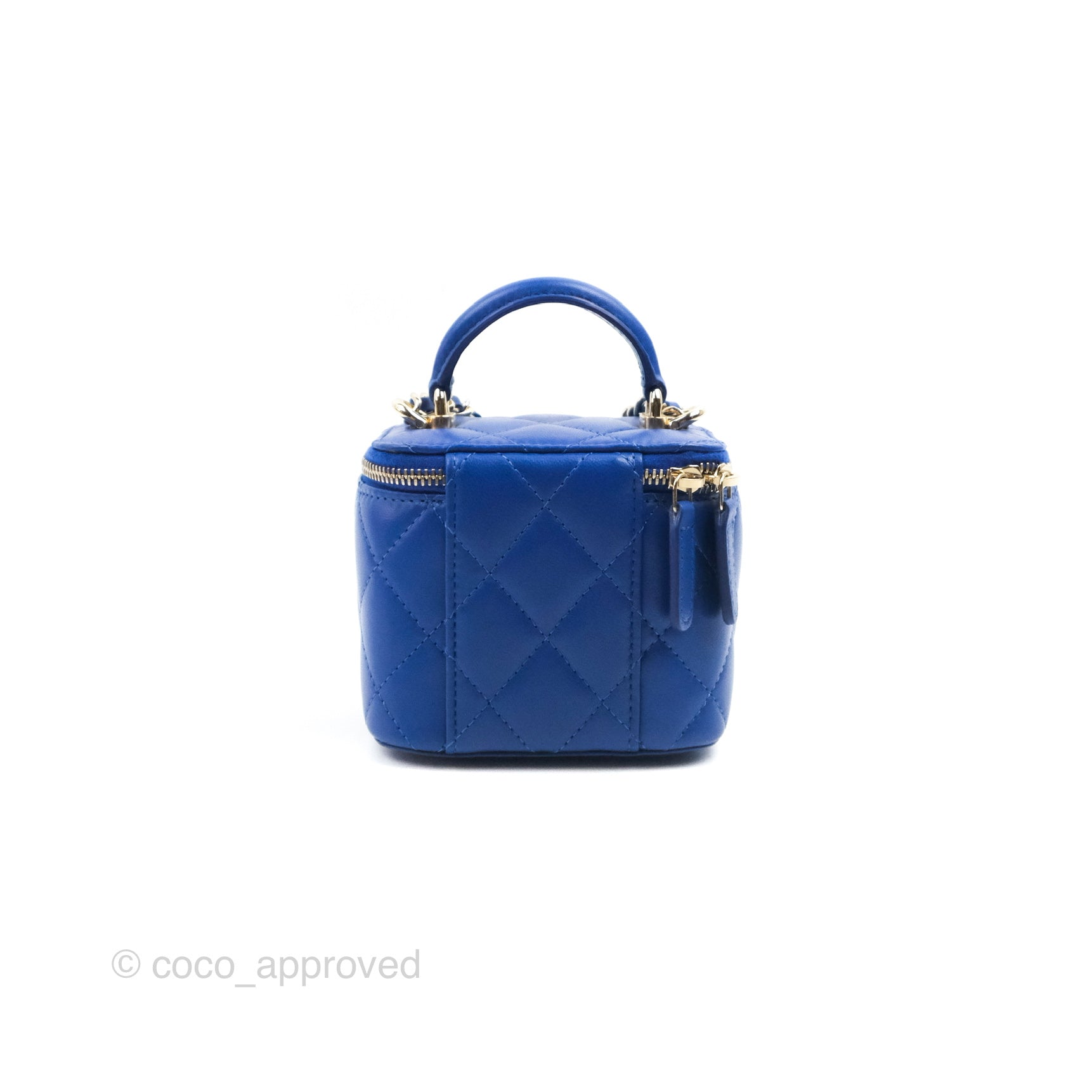 Chanel Mini Top Handle Vanity With Chain Blue Lambskin Gold
