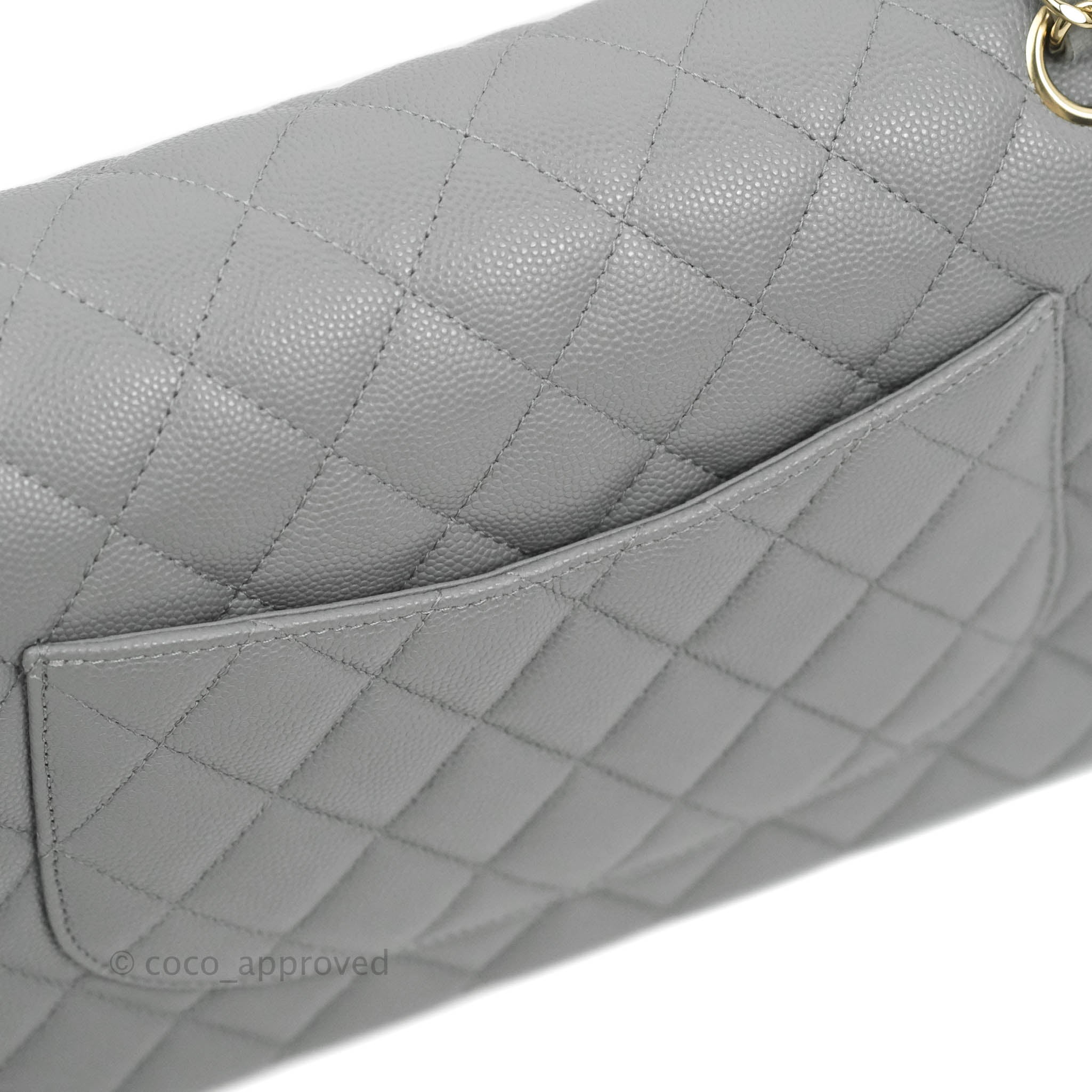 Chanel Classic M/L Medium Flap Quilted Grey Caviar Gold Hardware