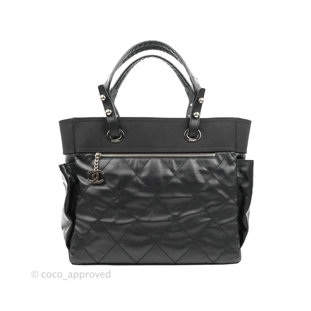 Chanel Quilted Large Paris Biarritz Tote Black Coated Canvas