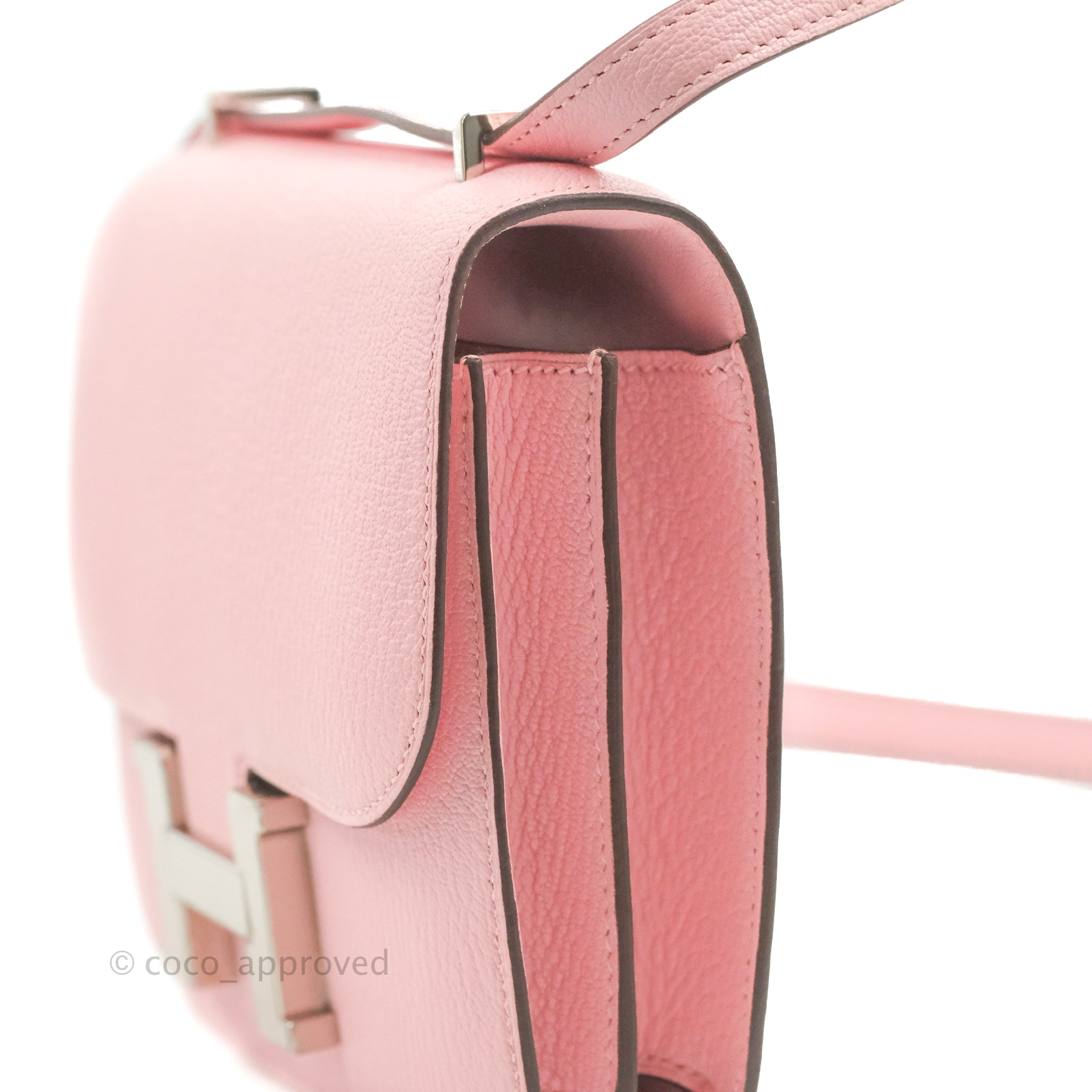 Hermes Constance mini Rose sakura Chevre myzore goatskin Silver hardware