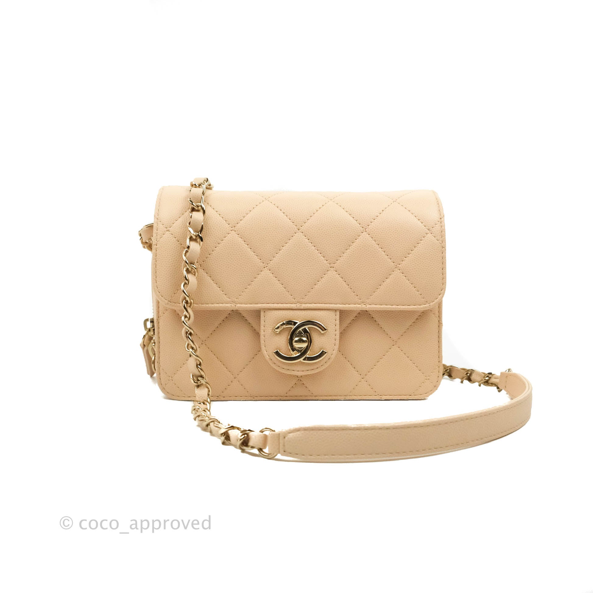 Chanel Classic Medium Double Flap, 22C Beige Caviar Leather, Gold Hardware,  As New in Box