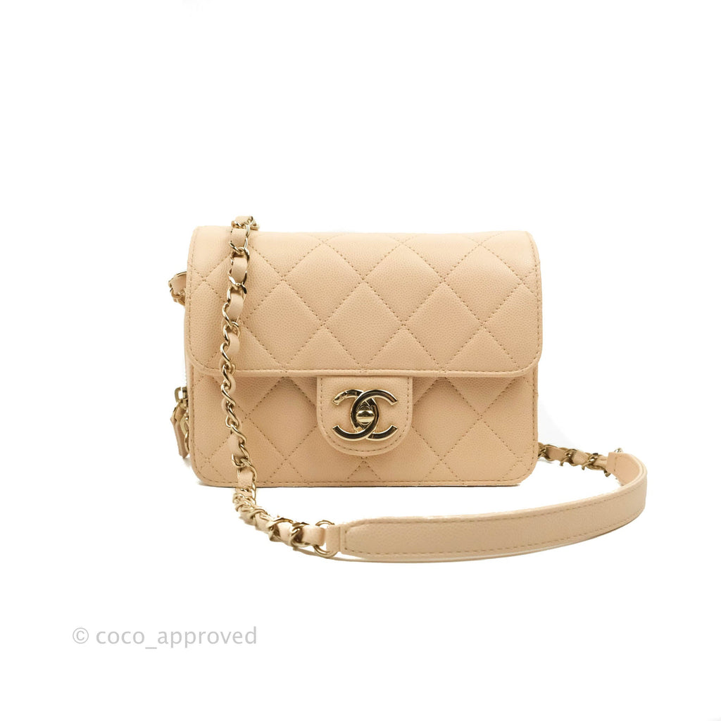 Chanel Quilted Small Like The Wallet Flap Light Beige Caviar Light Gold Hardware 22C