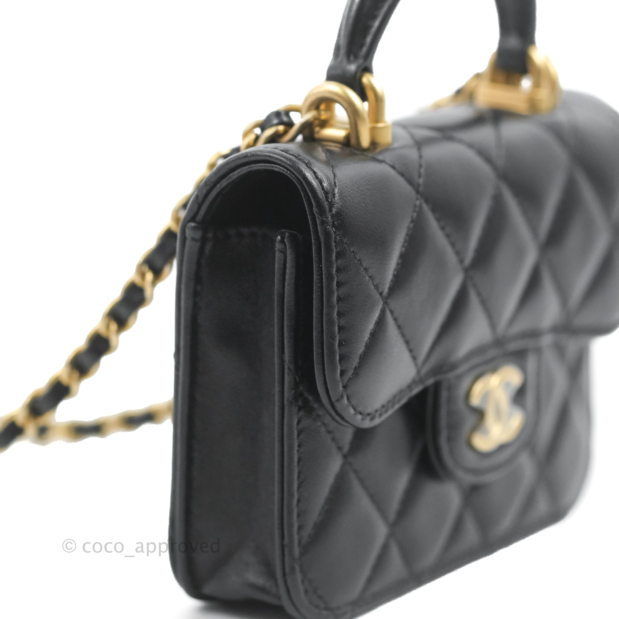 Chanel Mini Handle Flap Coin Purse With Chain Black Lambskin Gold Hard – Coco  Approved Studio