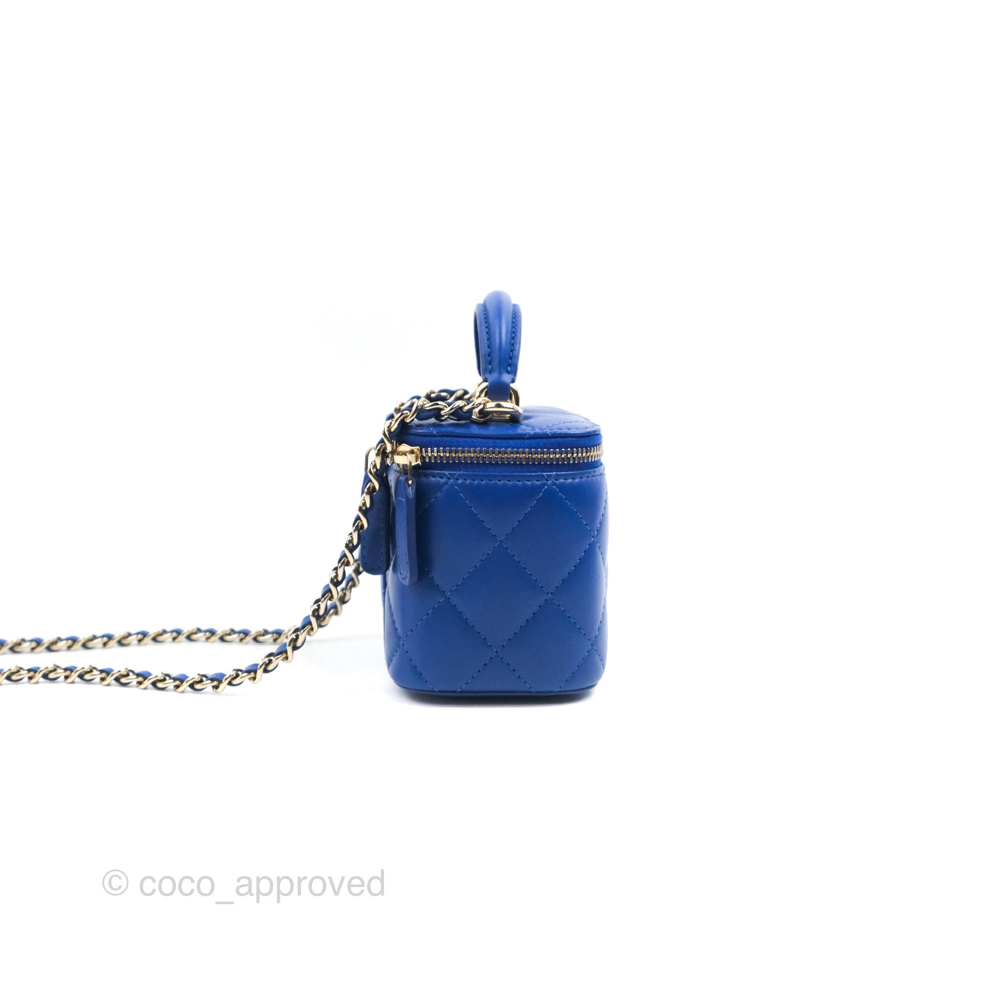 Chanel Small Vanity Bag With Handle Chain Light Blue For Sale at