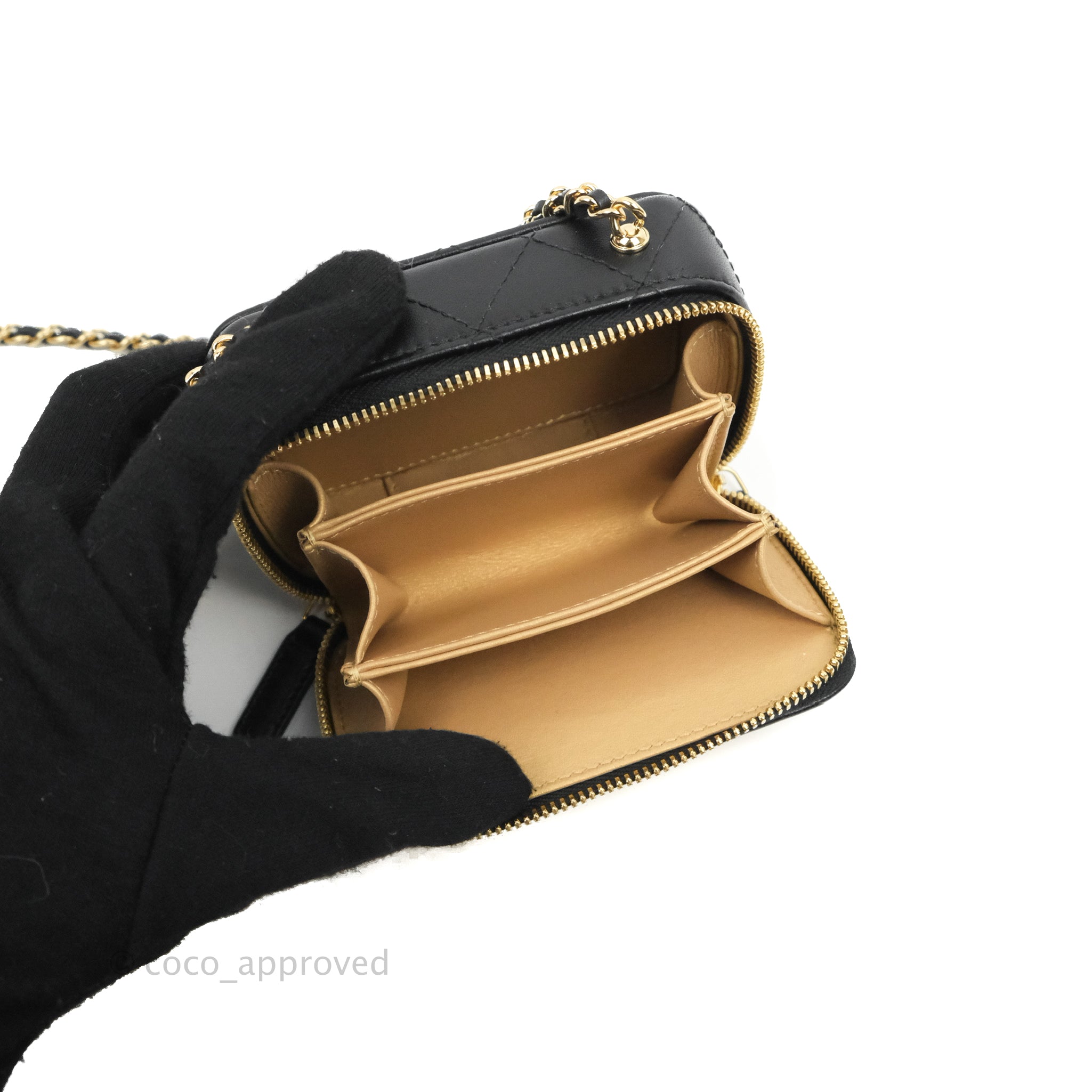 Chanel Quilted Mini Golden Plate Vanity Case With Chain