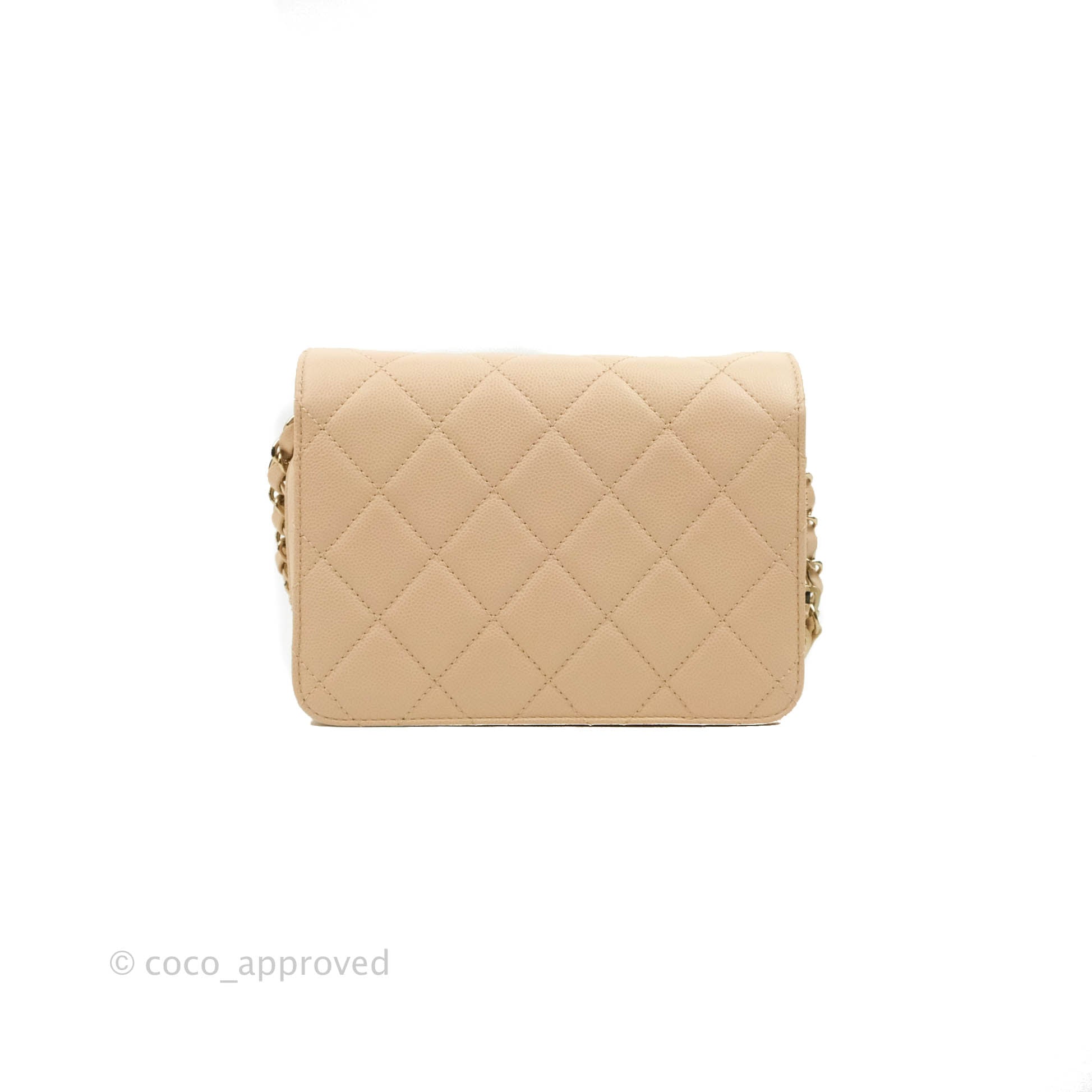 Chanel Wallet on Chain 22S Dark Beige Quilted Caviar CC Crystal with light  gold hardware