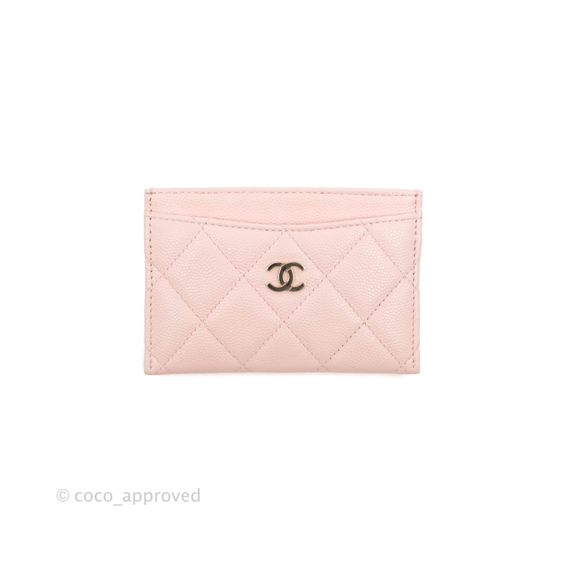Chanel Classic Flat Card Holder Light Pink Caviar Gold Hardware