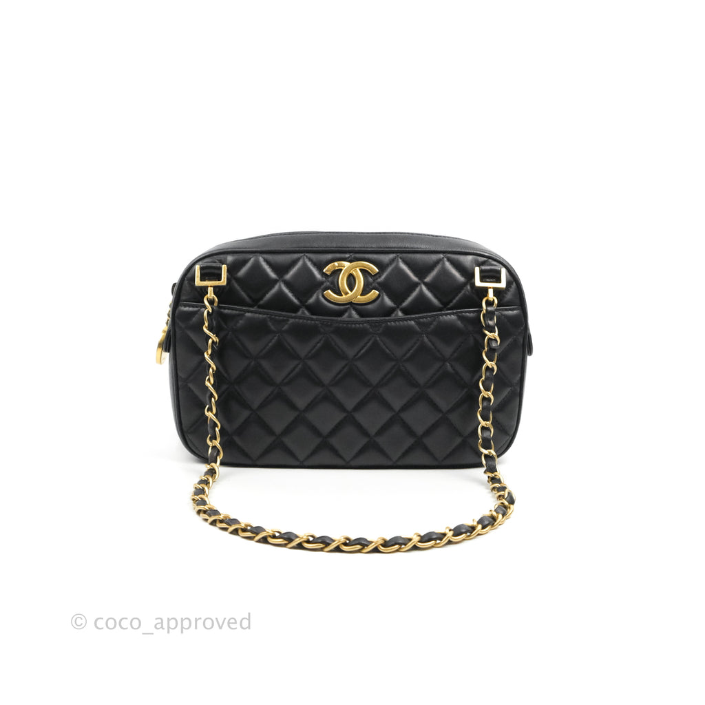 Chanel Vintage Quilted Camera Case Bag Black Lambskin Aged Gold Hardware