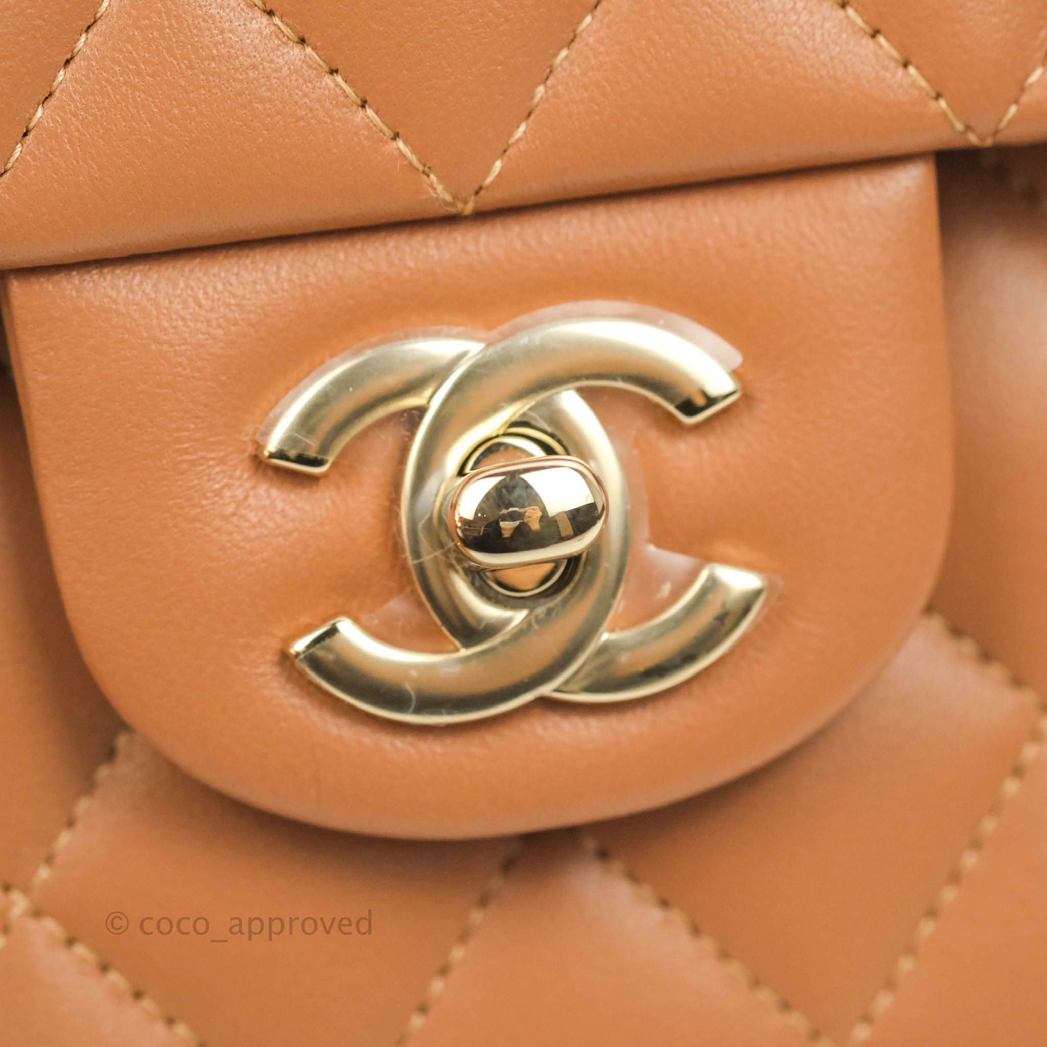 Chanel Classic Small S/M Flap Dark Beige Caramel Lambskin Gold