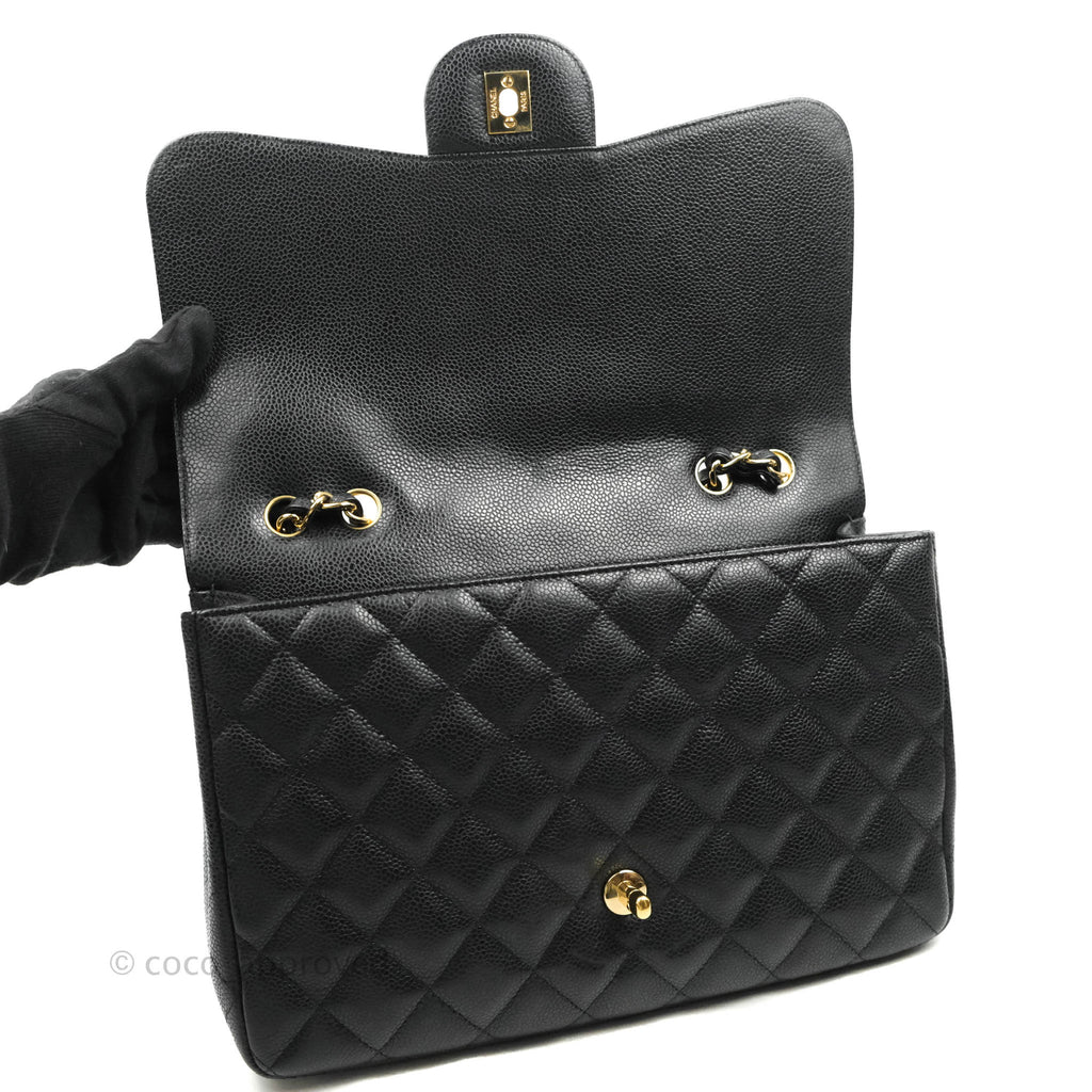 Chanel Jumbo Single Flap Black Caviar Gold Hardware