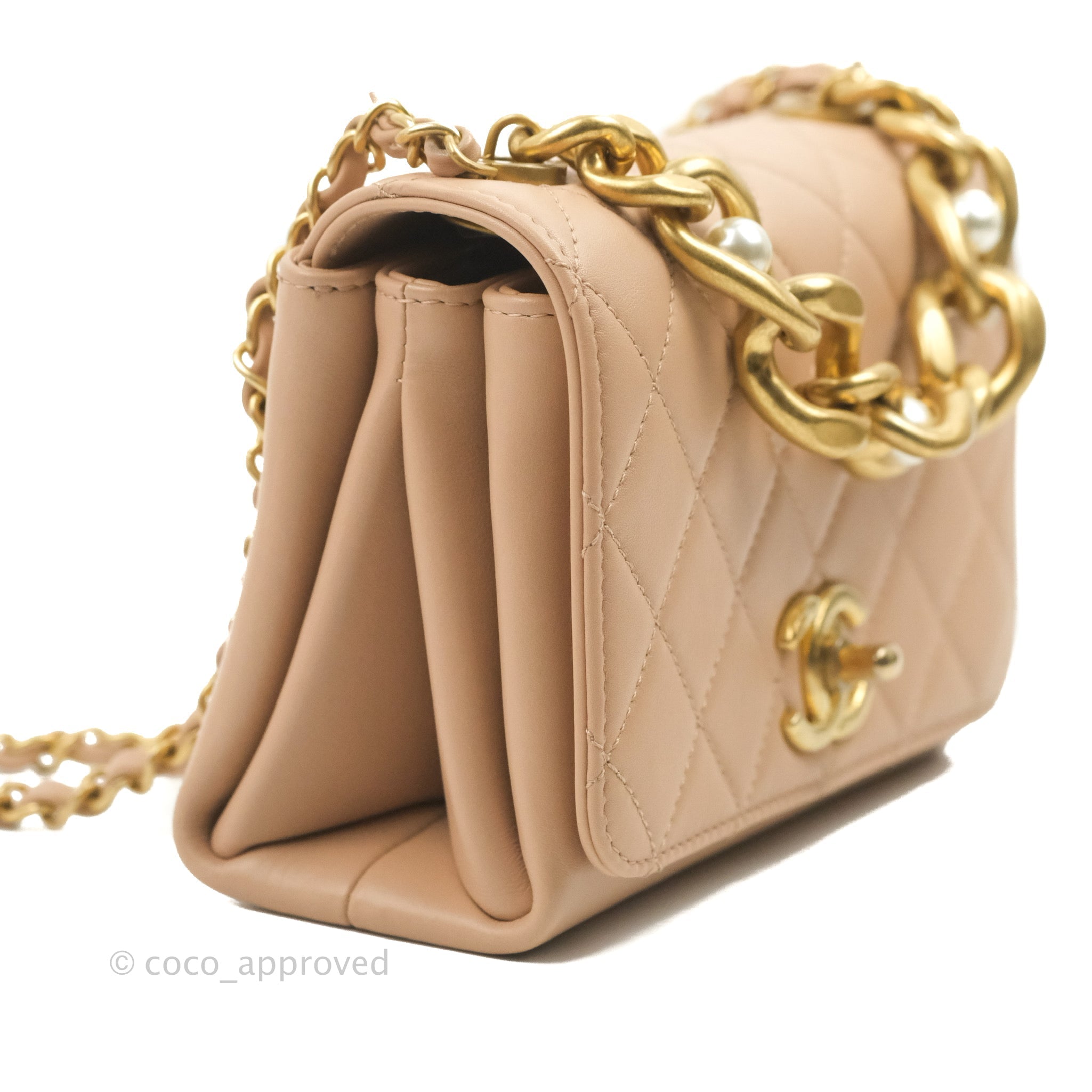 Ultimate version of Flap bags with gold tone metal ball chain