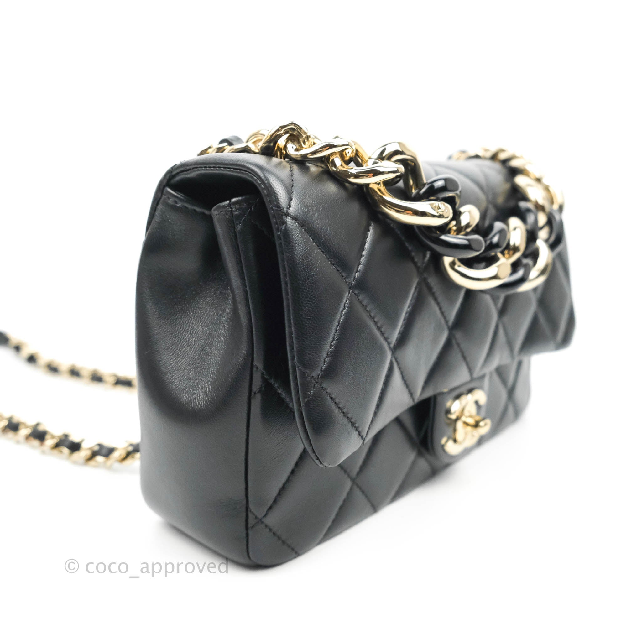 Chanel Quilted Large Resin Bi-Color Chain Flap Bag Black Lambskin