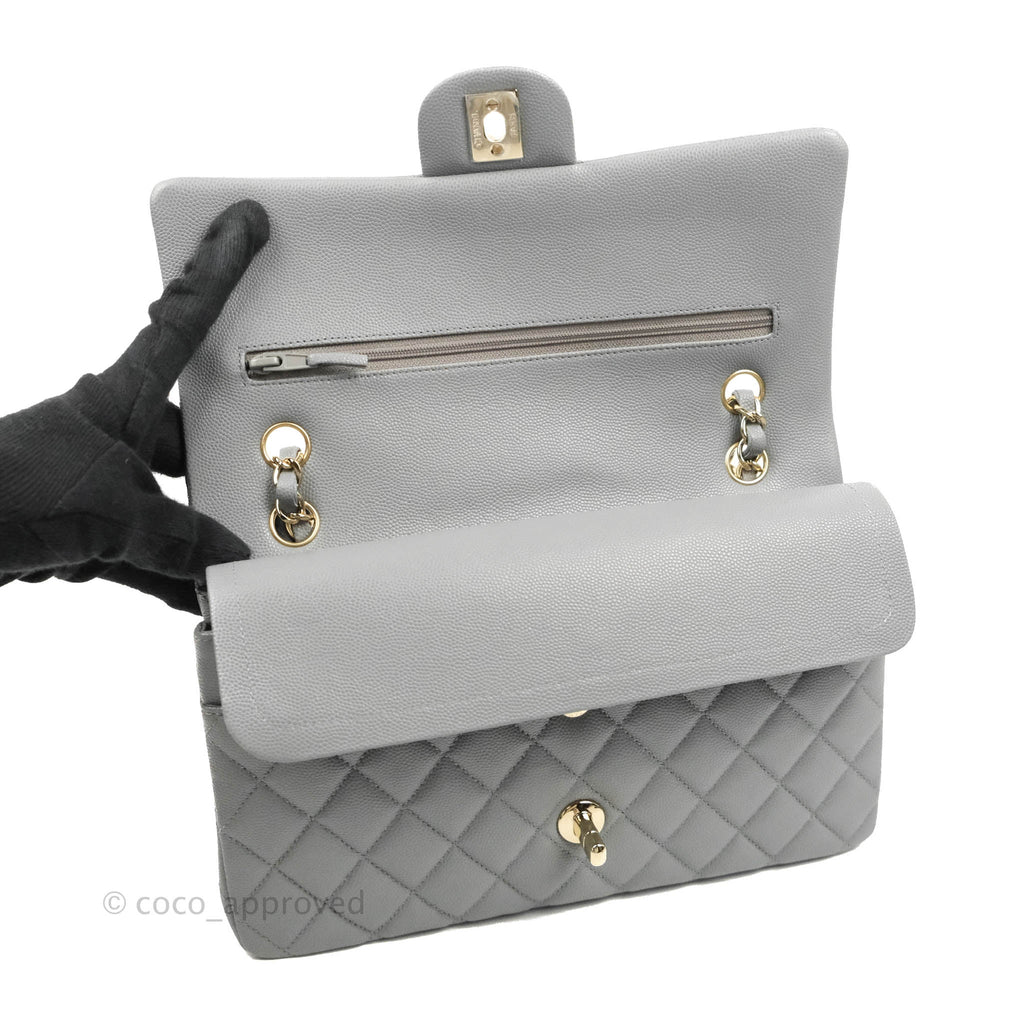 Chanel Classic M/L Medium Flap Quilted Grey Caviar Gold Hardware