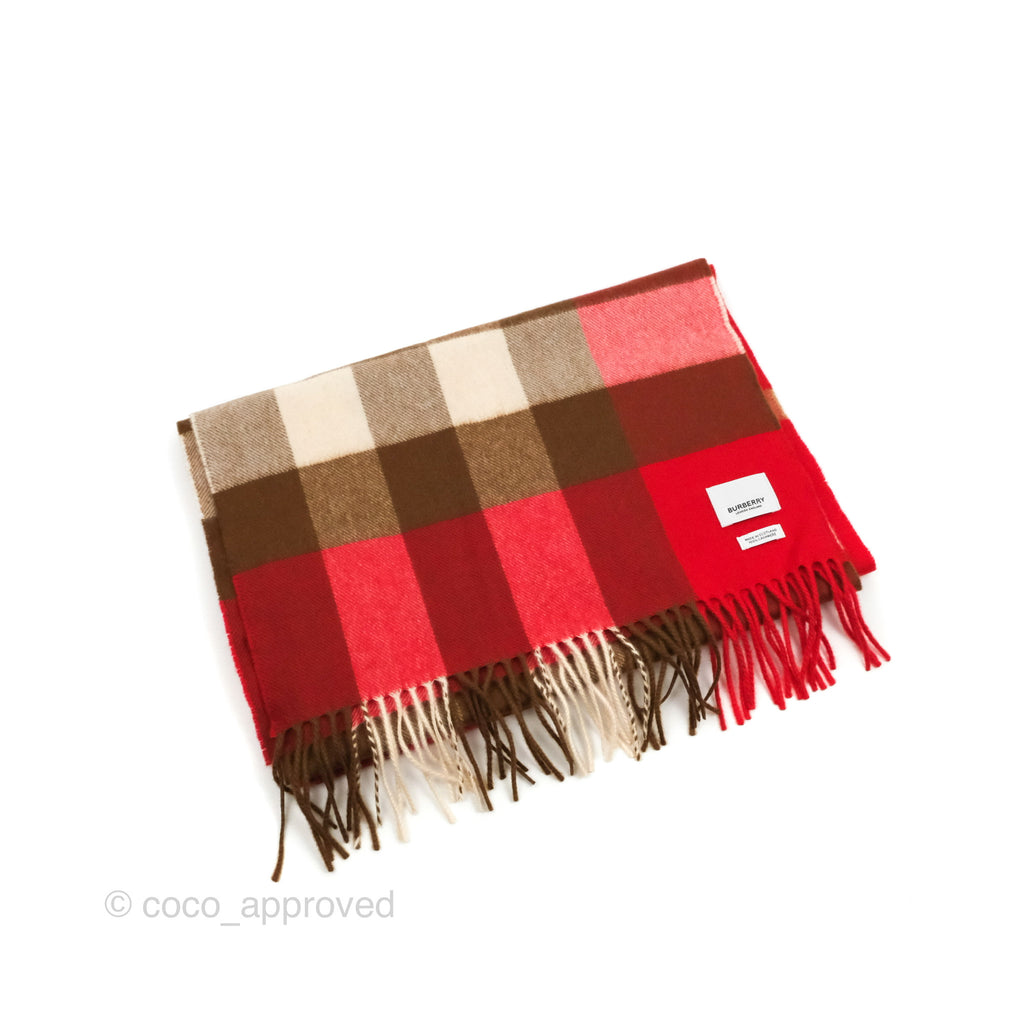 Burberry Check Cashmere Scarf Bright Red