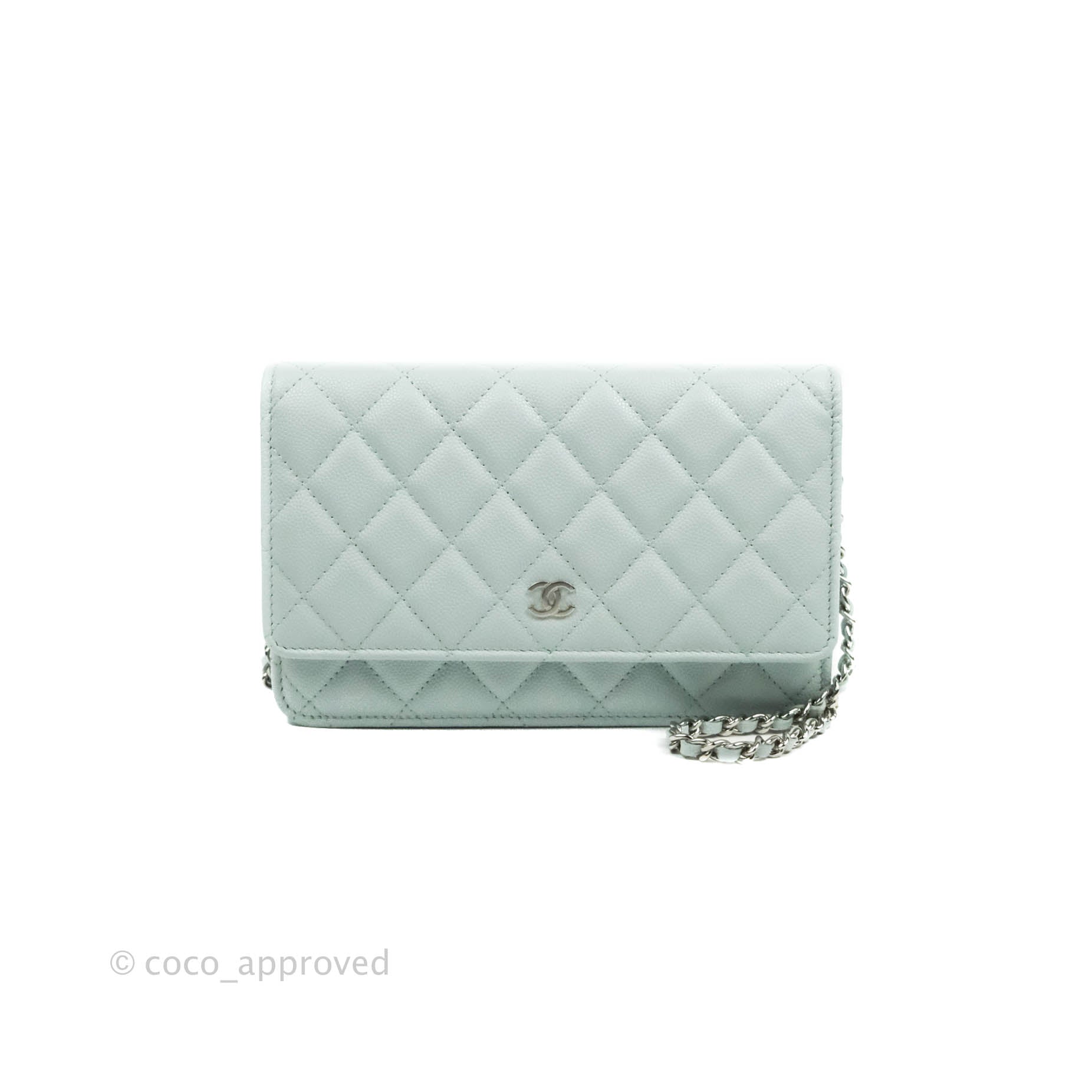 Chanel Quilted Classic Wallet on Chain WOC Light Blue Caviar
