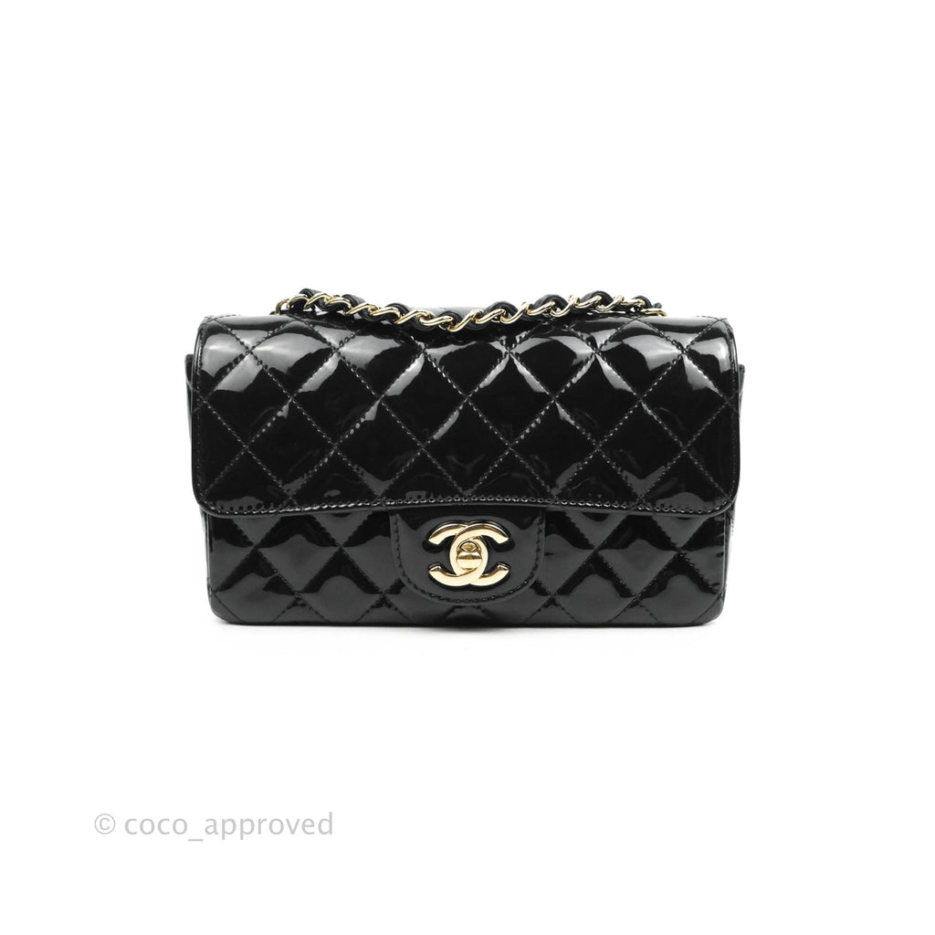 Chanel Quilted Mini Rectangular Flap Black Patent Gold Hardware