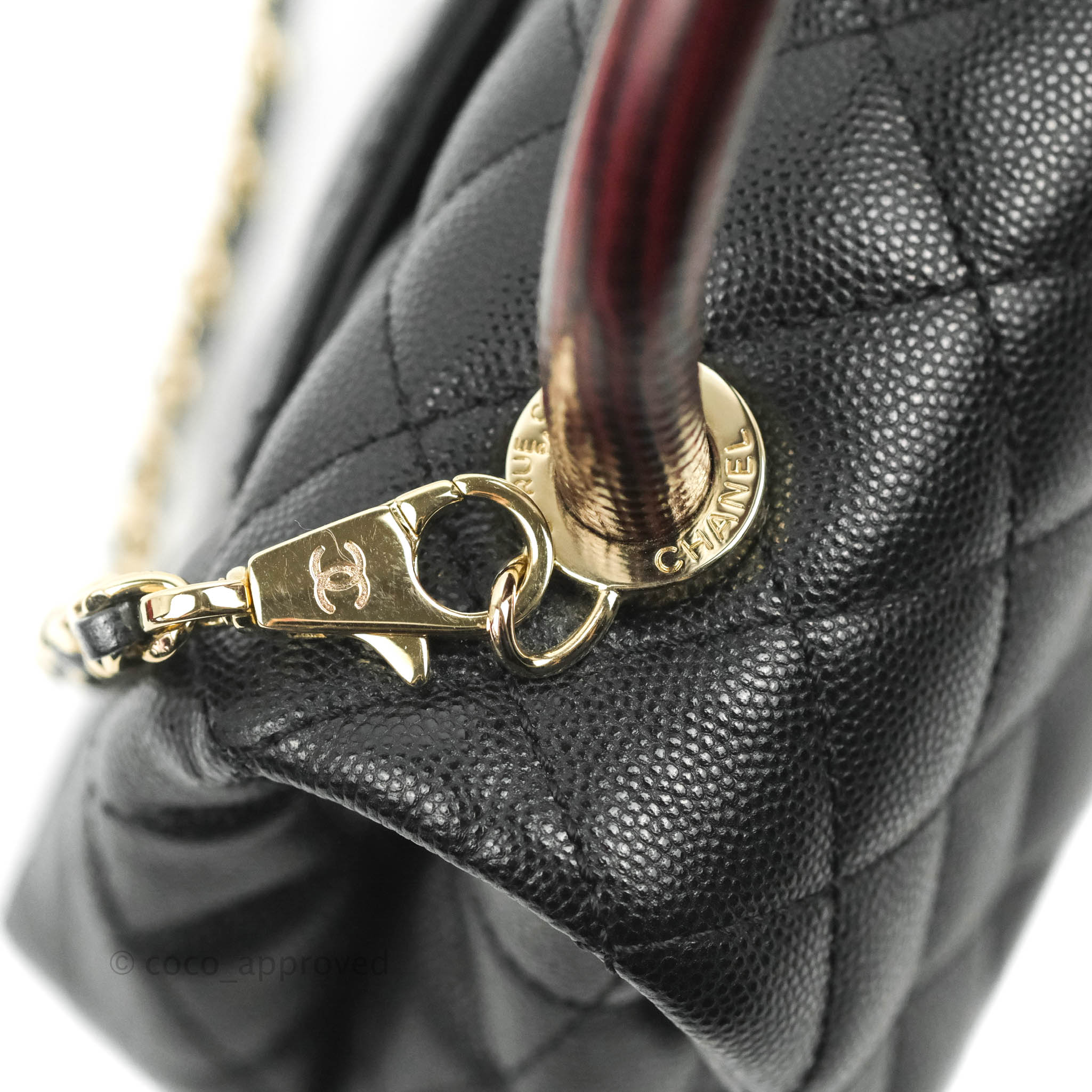 CHANEL Small Coco Quilted Caviar Lizard Handle Shoulder Bag Black - Ho