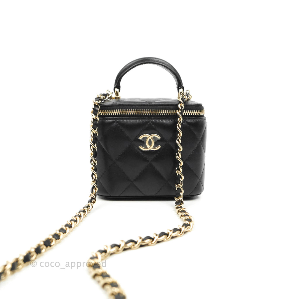 Chanel Mini Top Handle Vanity With Chain Black Lambskin Gold Hardware