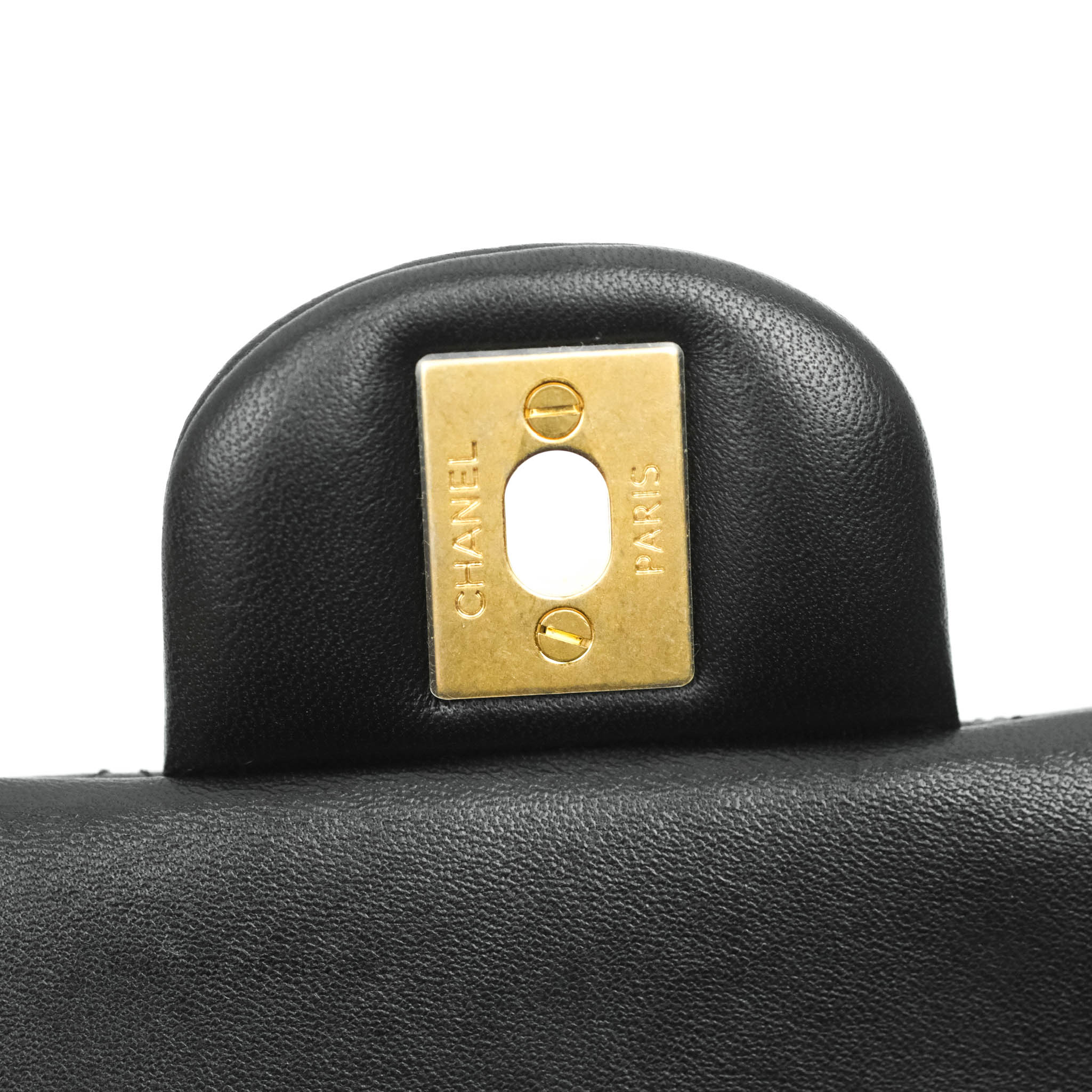 CHANEL Calfskin Quilted Medium Gold Bar Top Handle Flap Black 414172