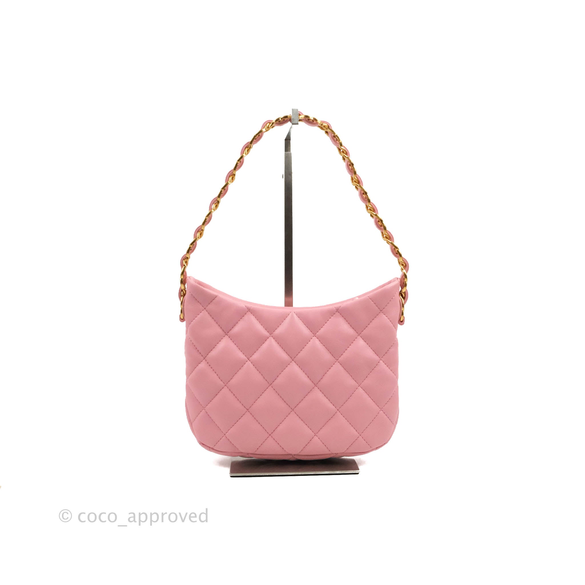 CHANEL Lambskin Quilted Mini Lacquered Chain Flap Pink 1203270