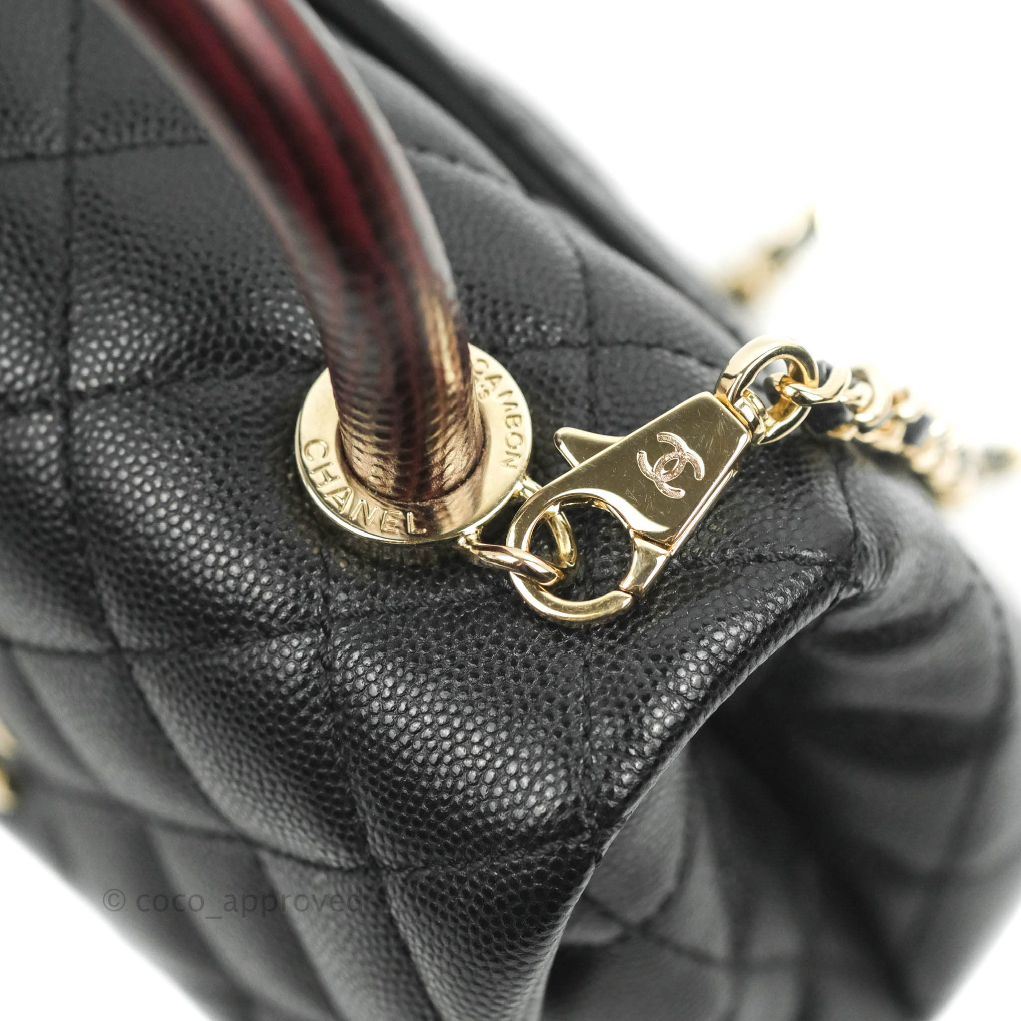 Chanel Mini Coco Handle Quilted Black Caviar Lizard Embossed