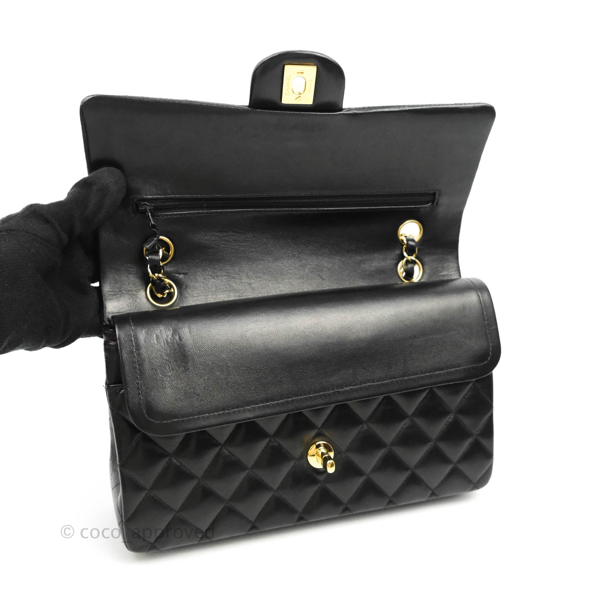 Quilted Lambskin Medium Classic Flap Bag Black with Gold Hardware  Style  Theory SG
