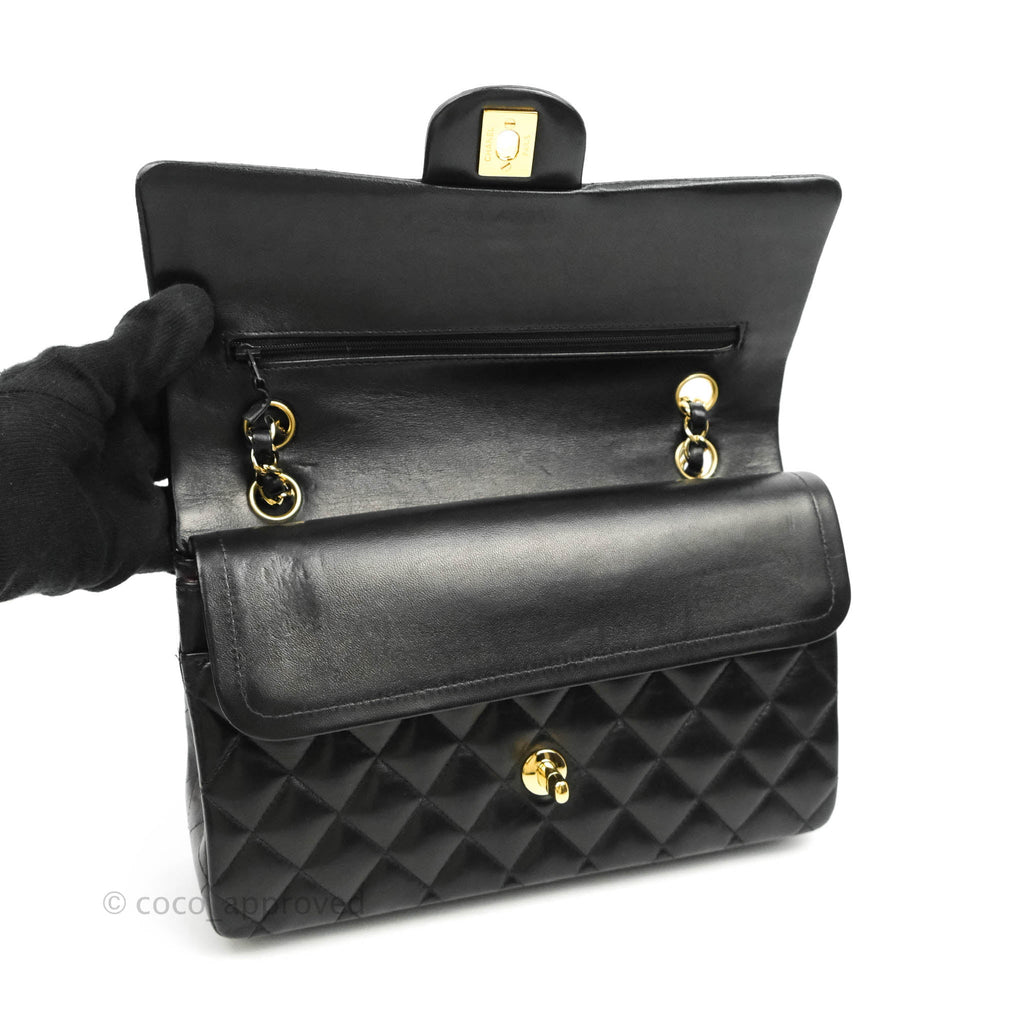 Chanel Classic M/L Flap Bag Black Lambskin Gold Hardware