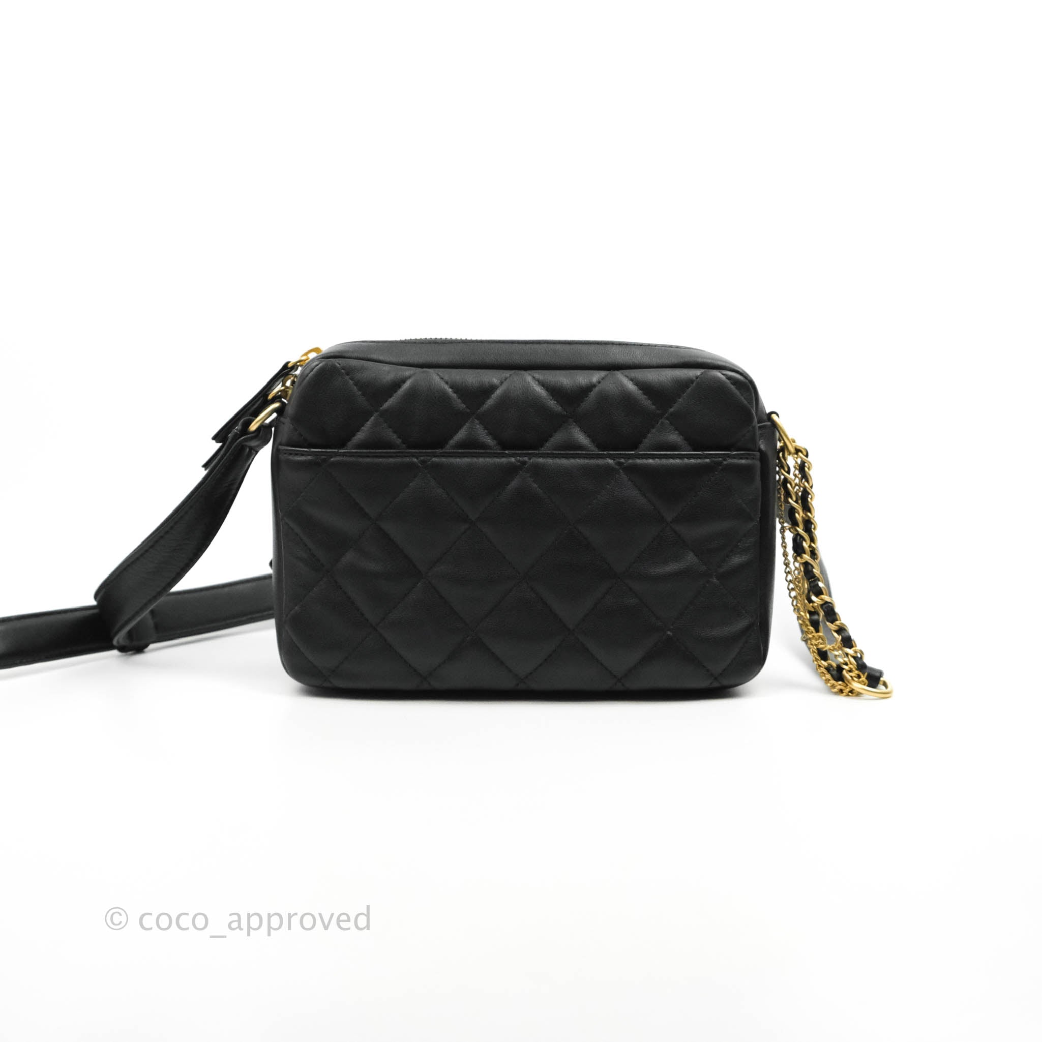 Chanel White Quilted Leather Herringbone Small Camera Case Bag