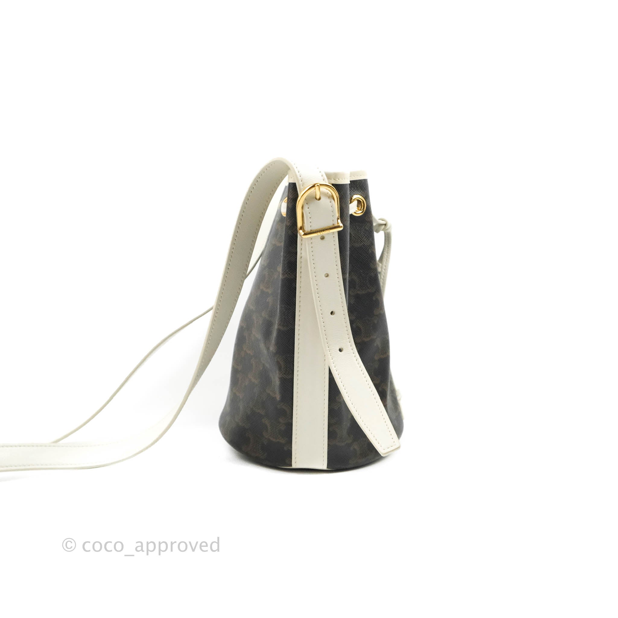 Celine Drawstring Bag Small Triomphe White in Coated Canvas