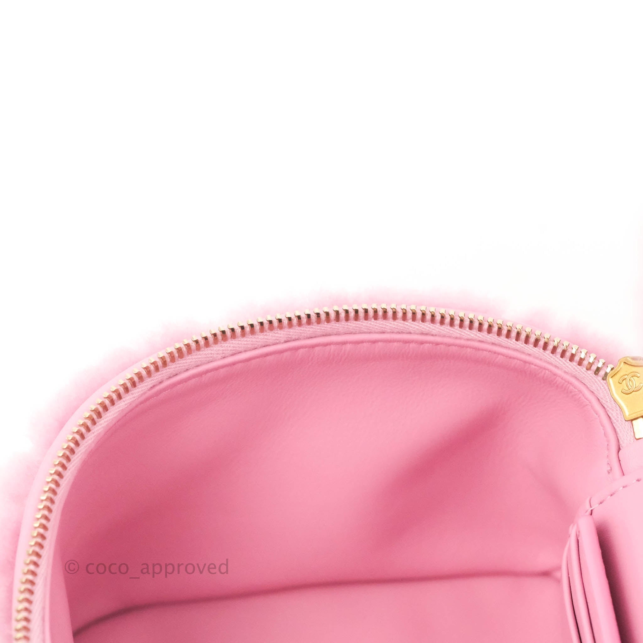 Chanel Small Vanity Case Pink Shearling Lambskin Gold Hardware 22A