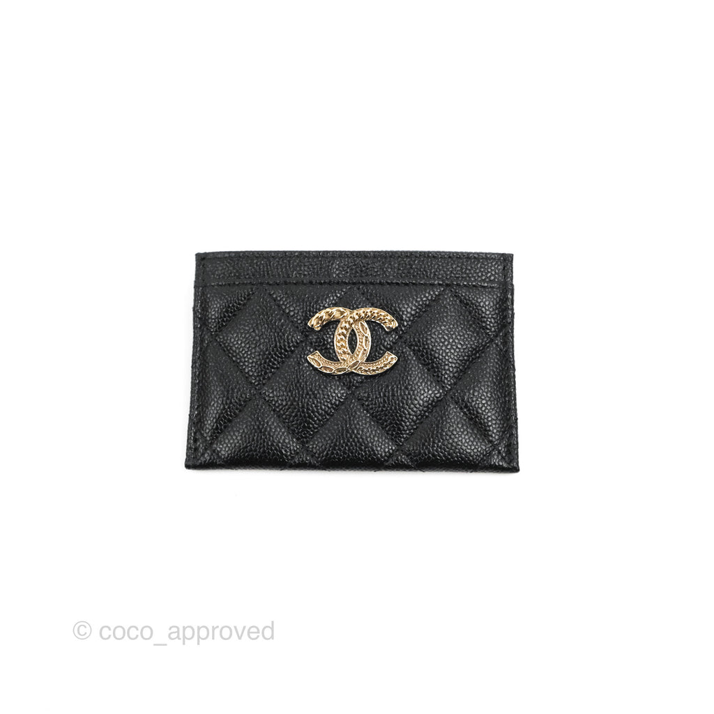 Chanel Flat Card Holder Black Caviar Gold Hardware 23P