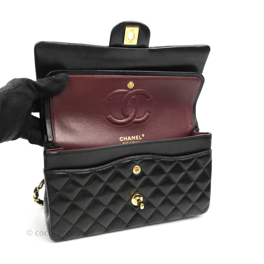 Chanel Classic M/L Flap Bag Black Lambskin Gold Hardware