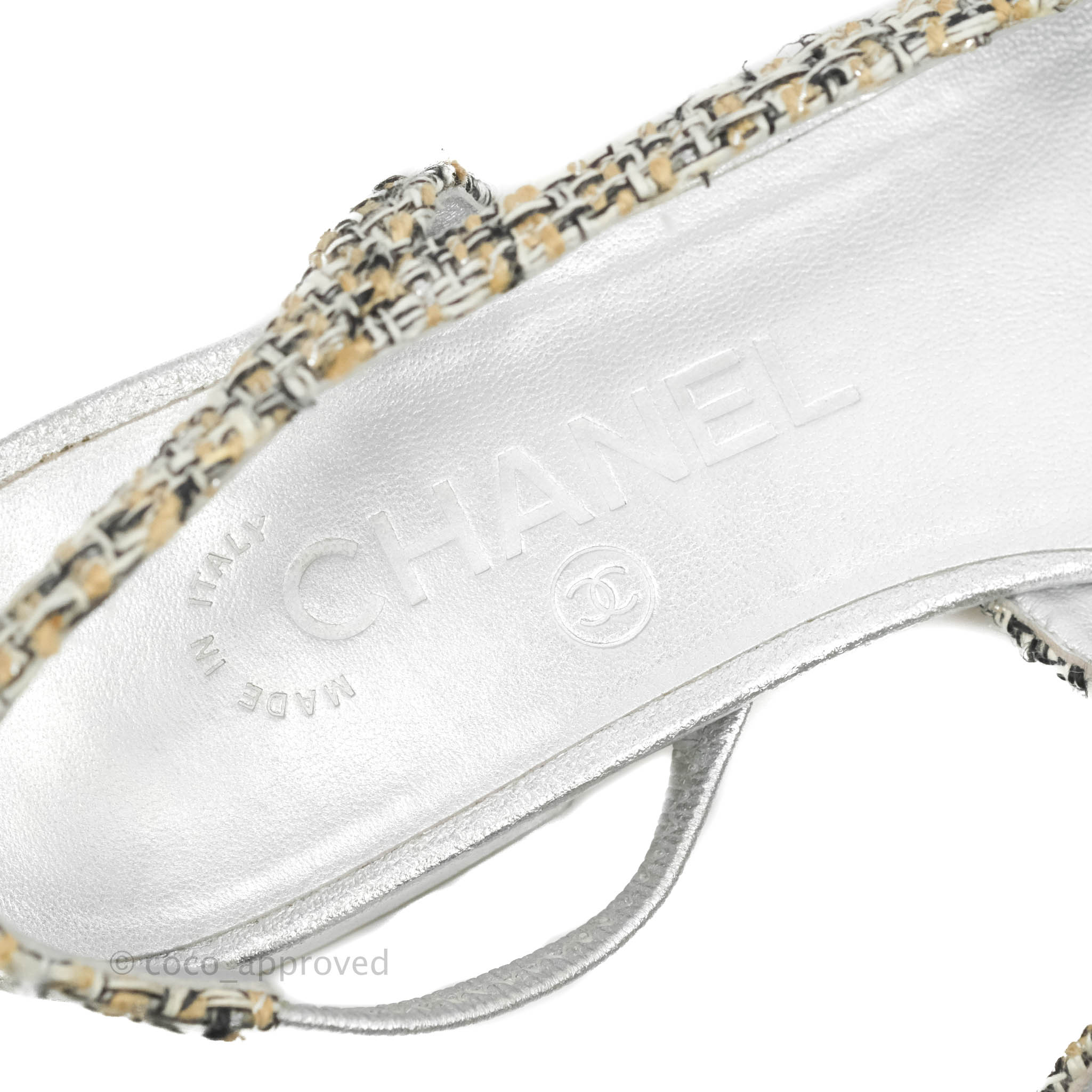 Chanel Classic Slingback Tweed and Silver Calfskin Size 36C – Coco Approved  Studio
