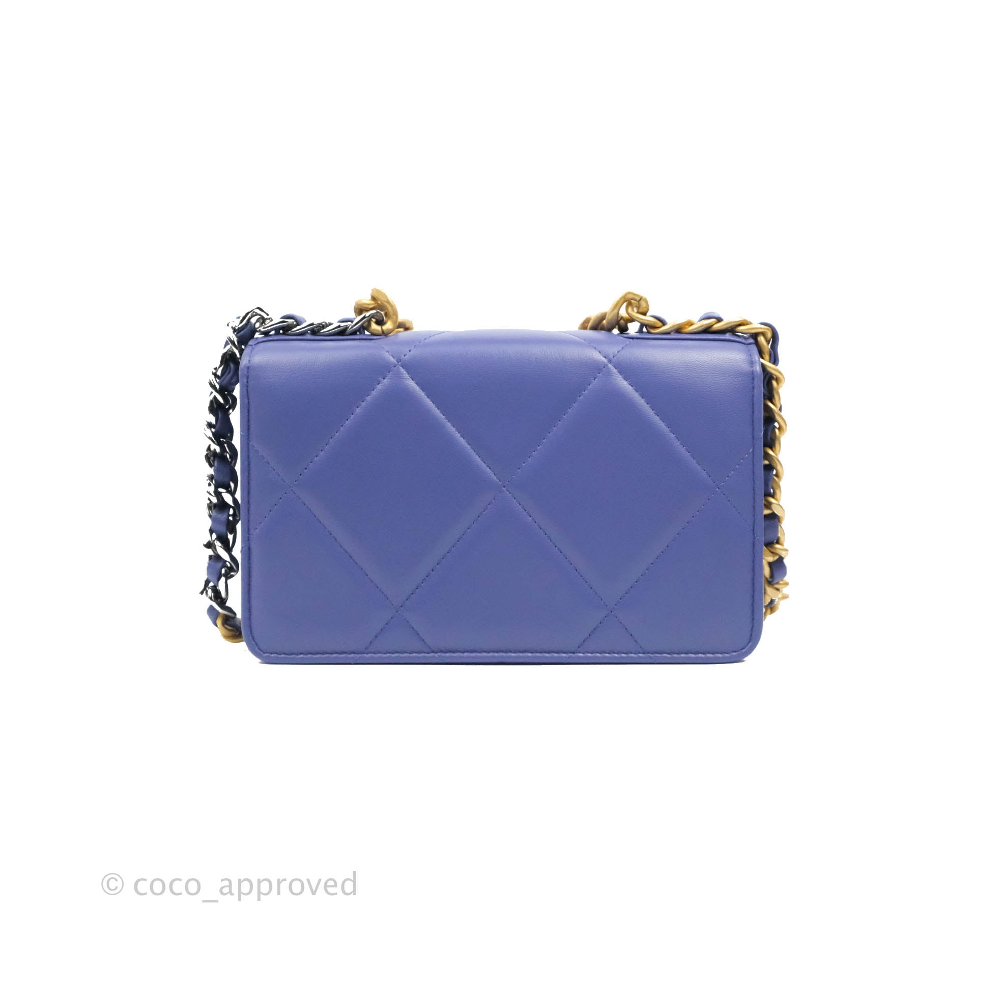 Chanel 19 flap wallet  Shiny lambskin goldtone silvertone   rutheniumfinish metal lilac  Fashion  CHANEL