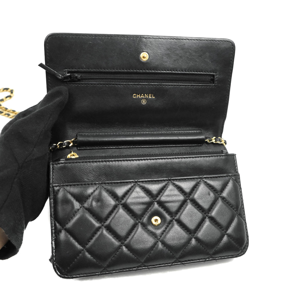 Chanel Quilted Wallet on Chain WOC Black Lambskin Gold Hardware