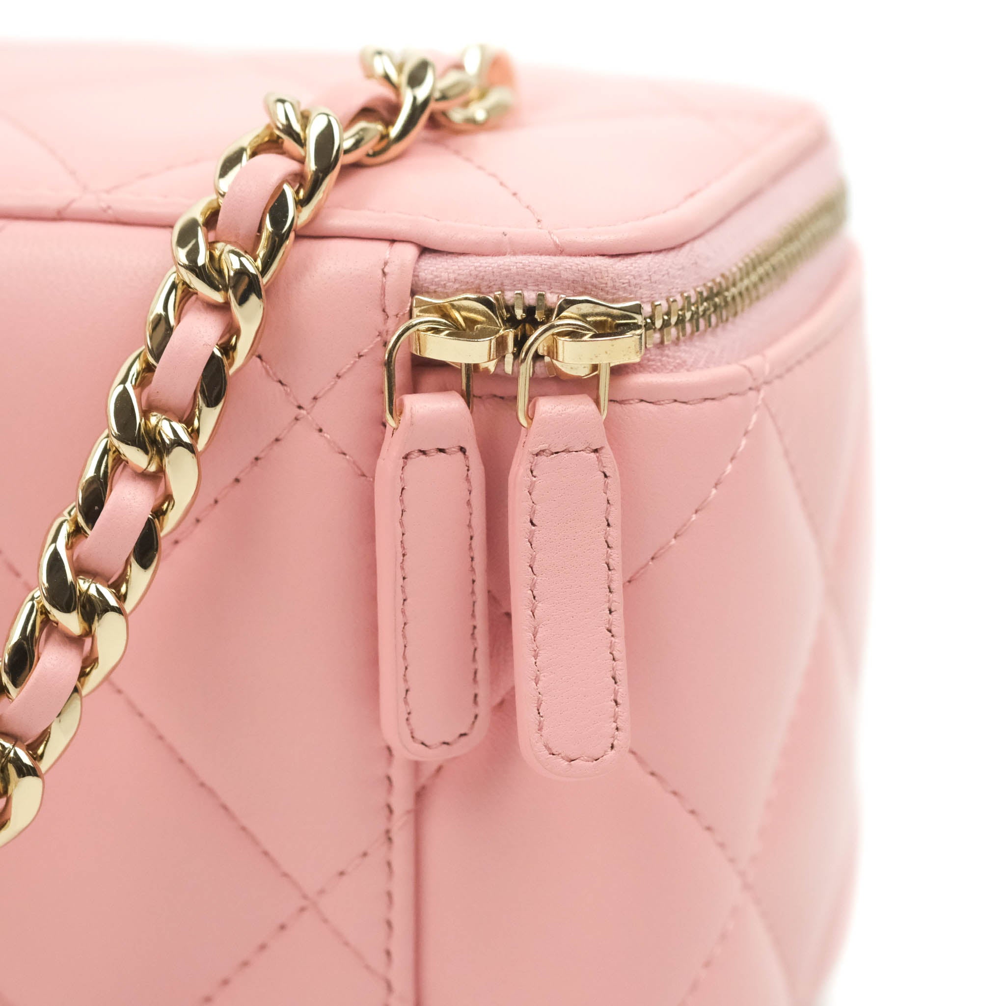 Chanel Resin Elegant Chain Vanity Case Pink Lambskin Gold Hardware