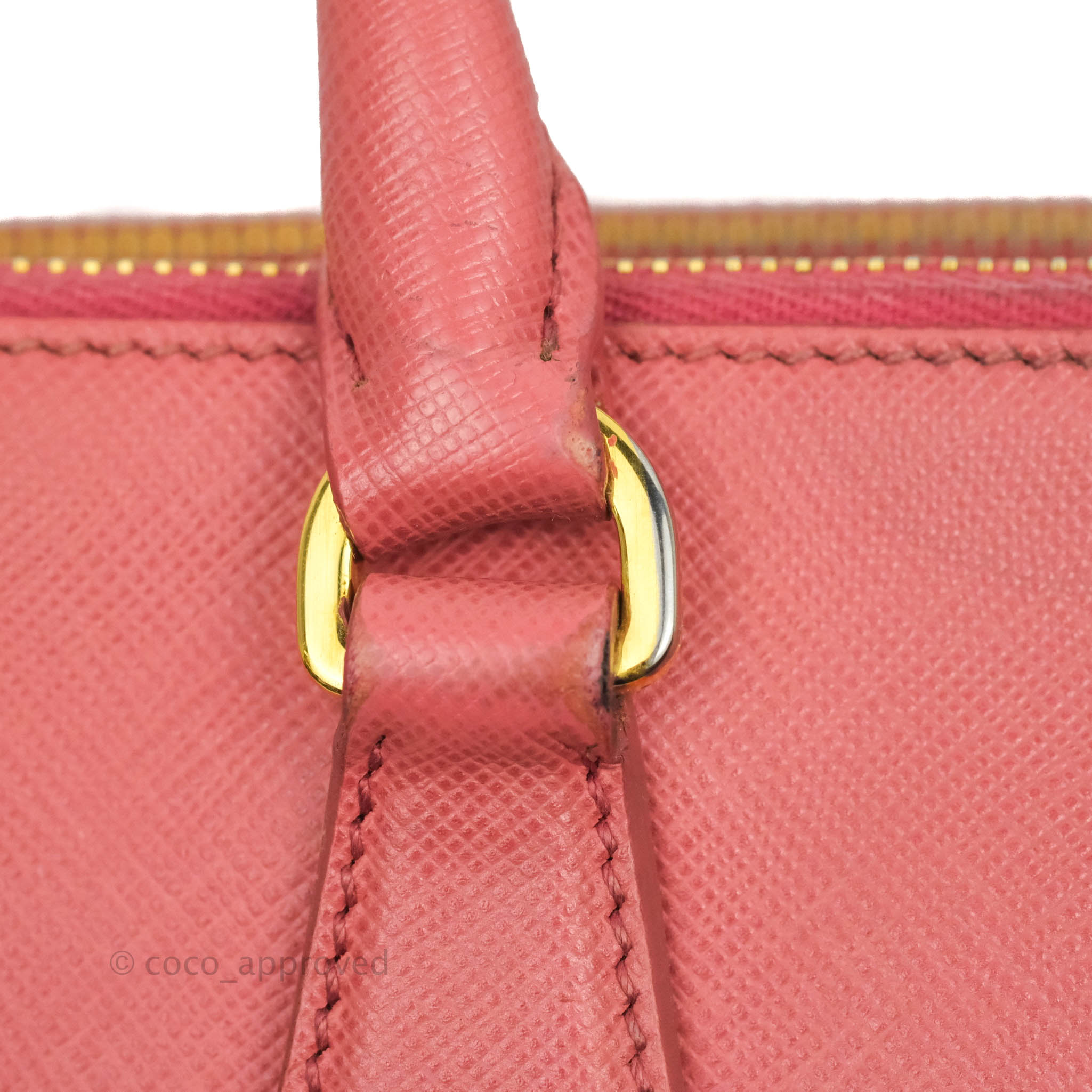 Prada Large Saffiano Lux Galleria Double Zip Tote - Pink Handle