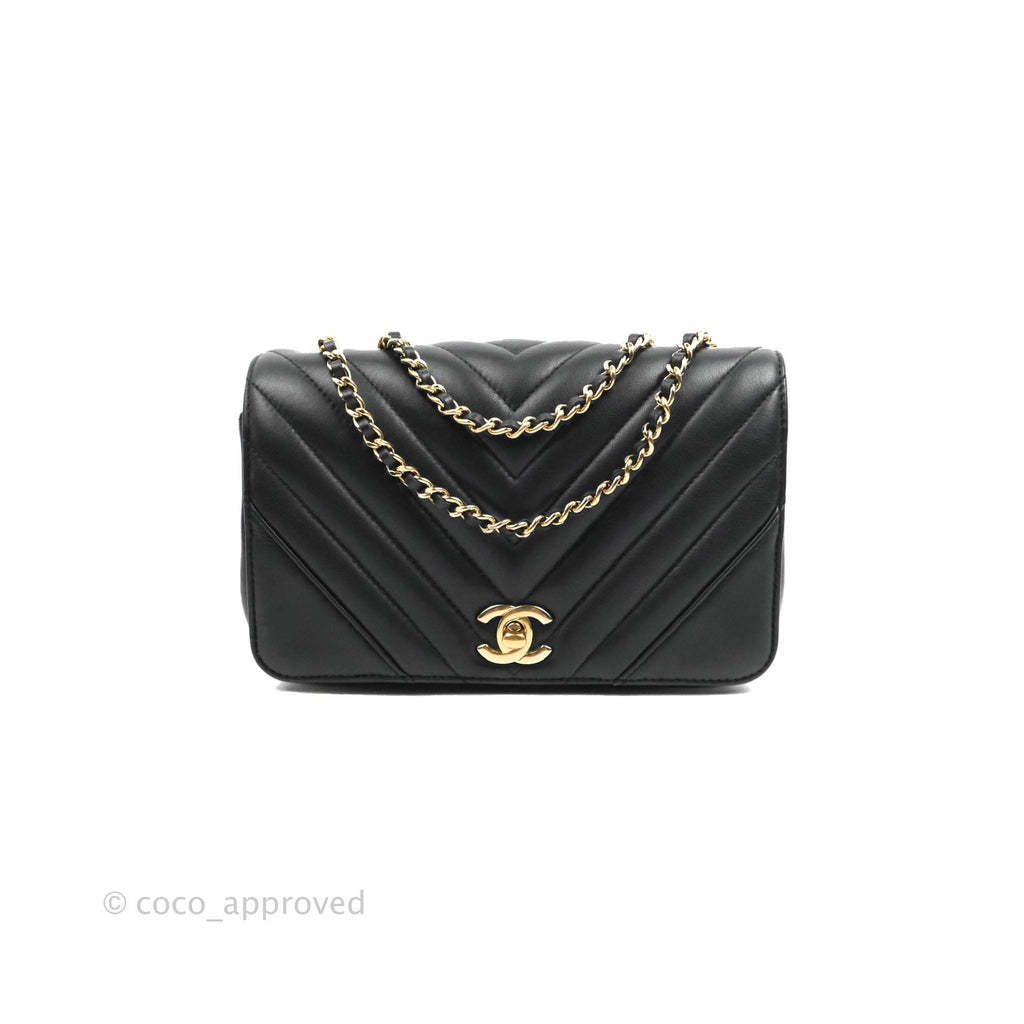 Chanel Small Statement Chevron Flap Bag Black Gold Hardware